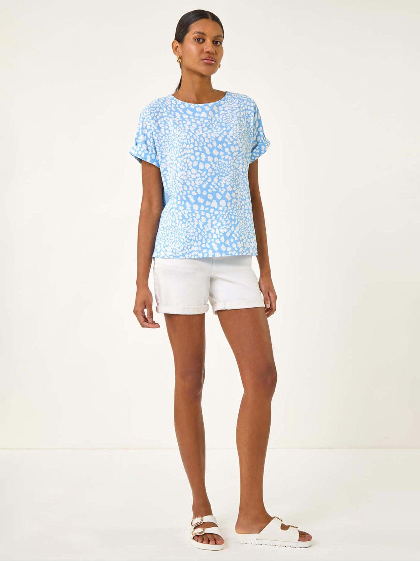  image of roman-spot-print-jersey-back-top-blue