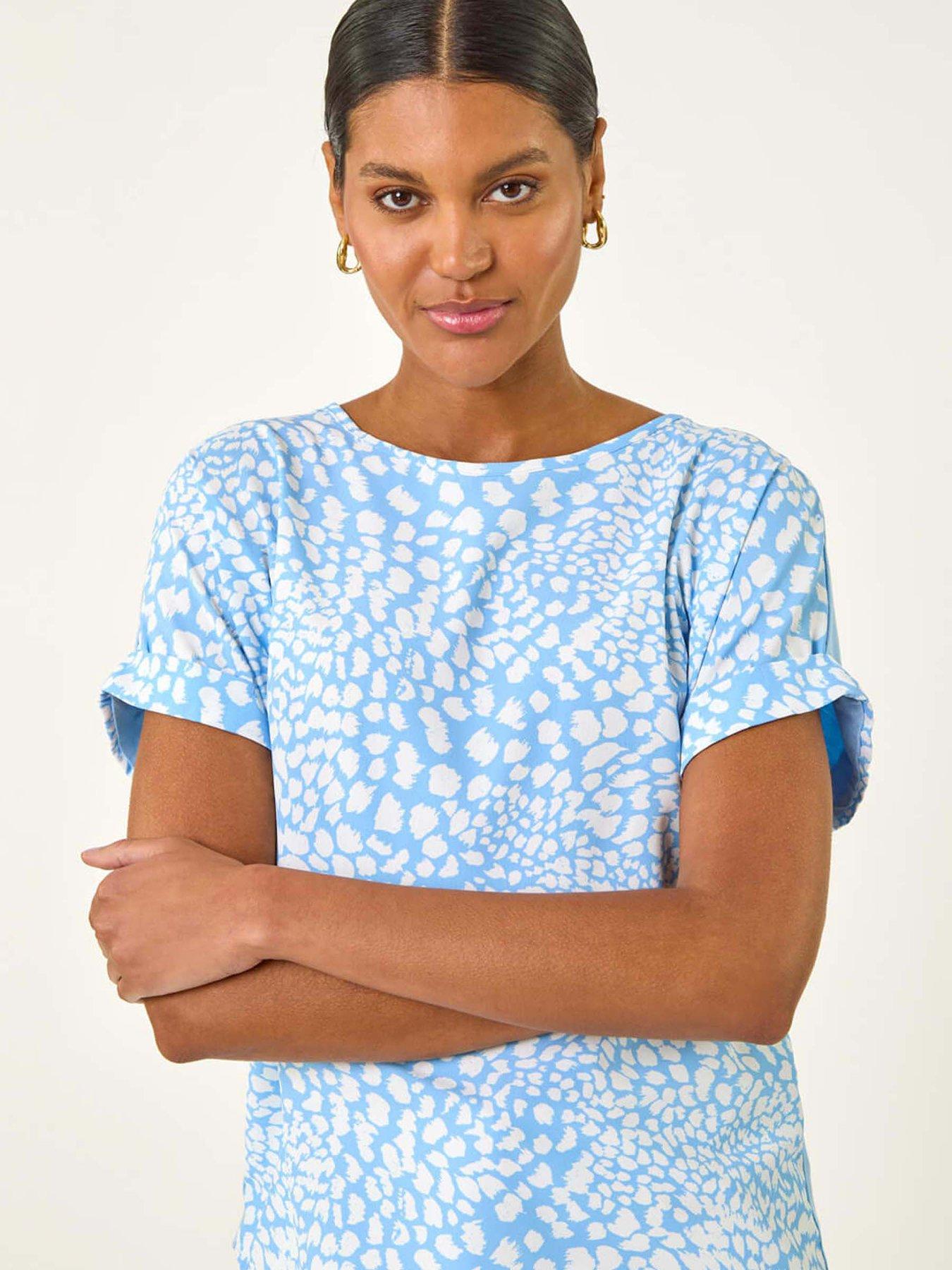  image of roman-spot-print-jersey-back-top-blue