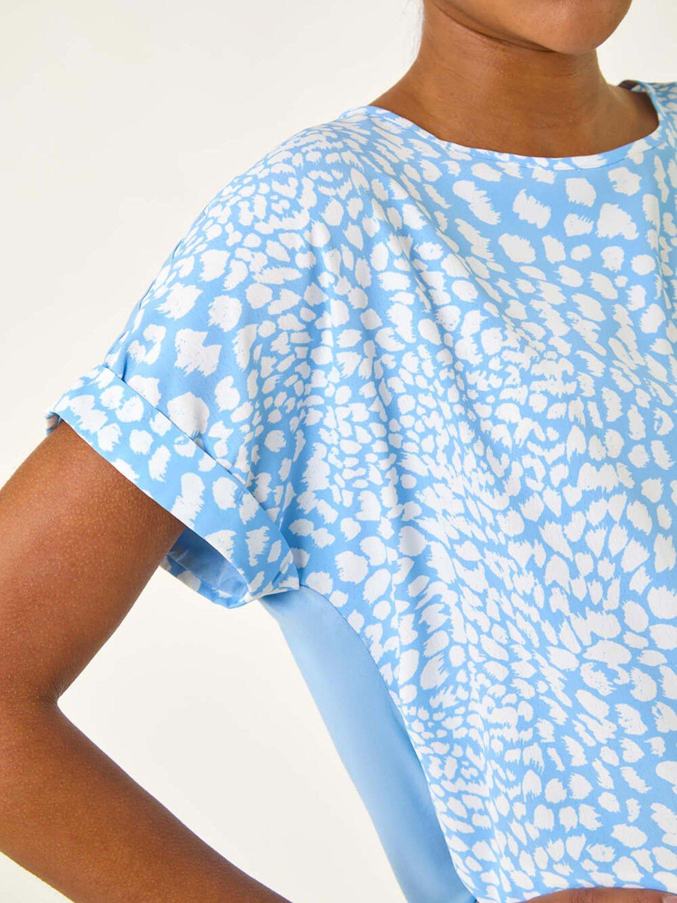  image of roman-spot-print-jersey-back-top-blue