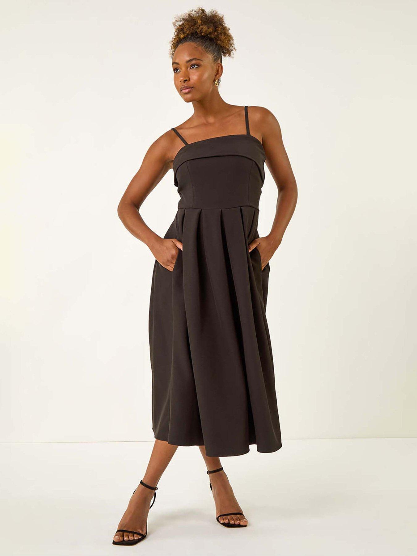 Image 1 of 5 of Roman Bardot Premimum Stretch Midi Dress - Black