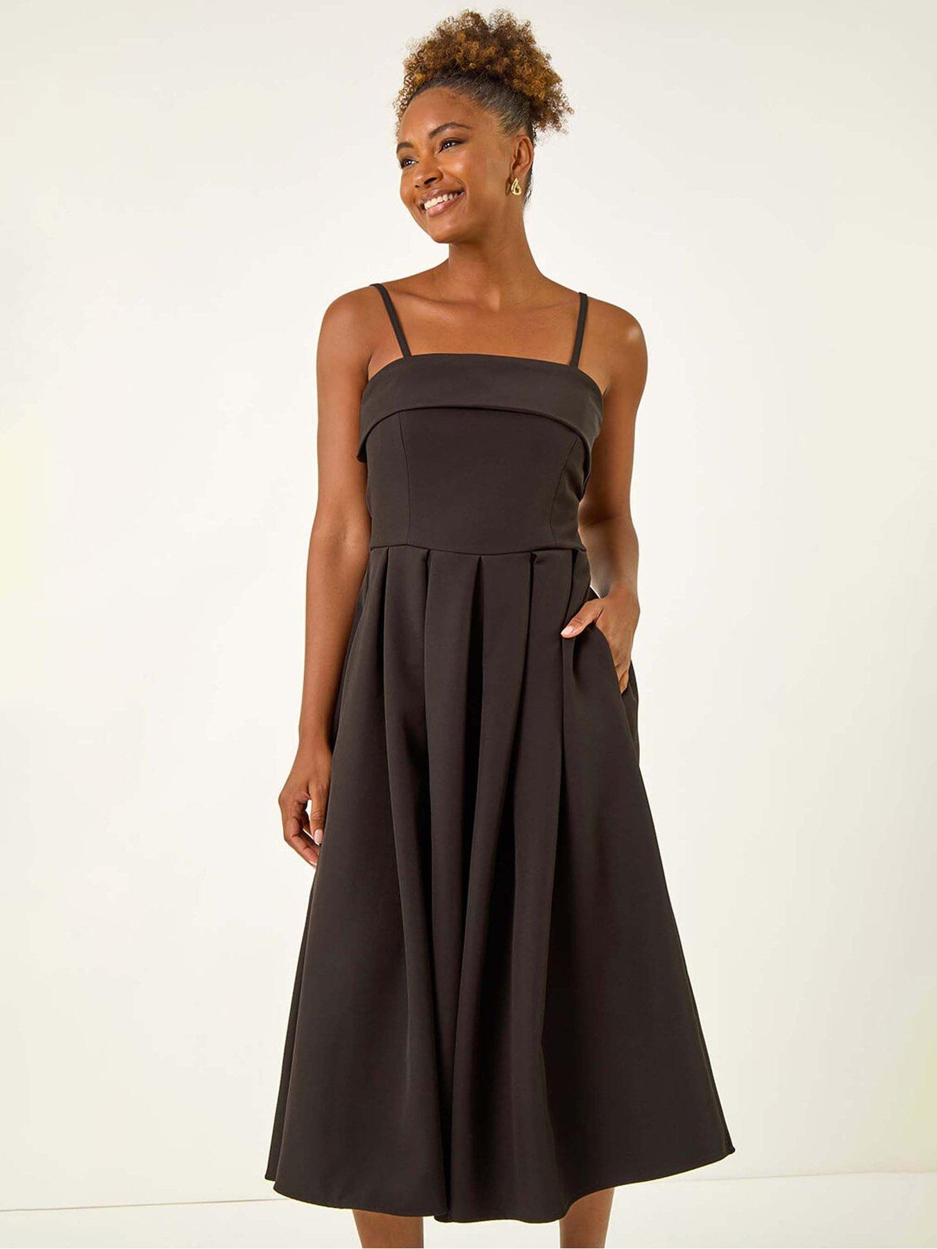 Image 3 of 5 of Roman Bardot Premimum Stretch Midi Dress - Black