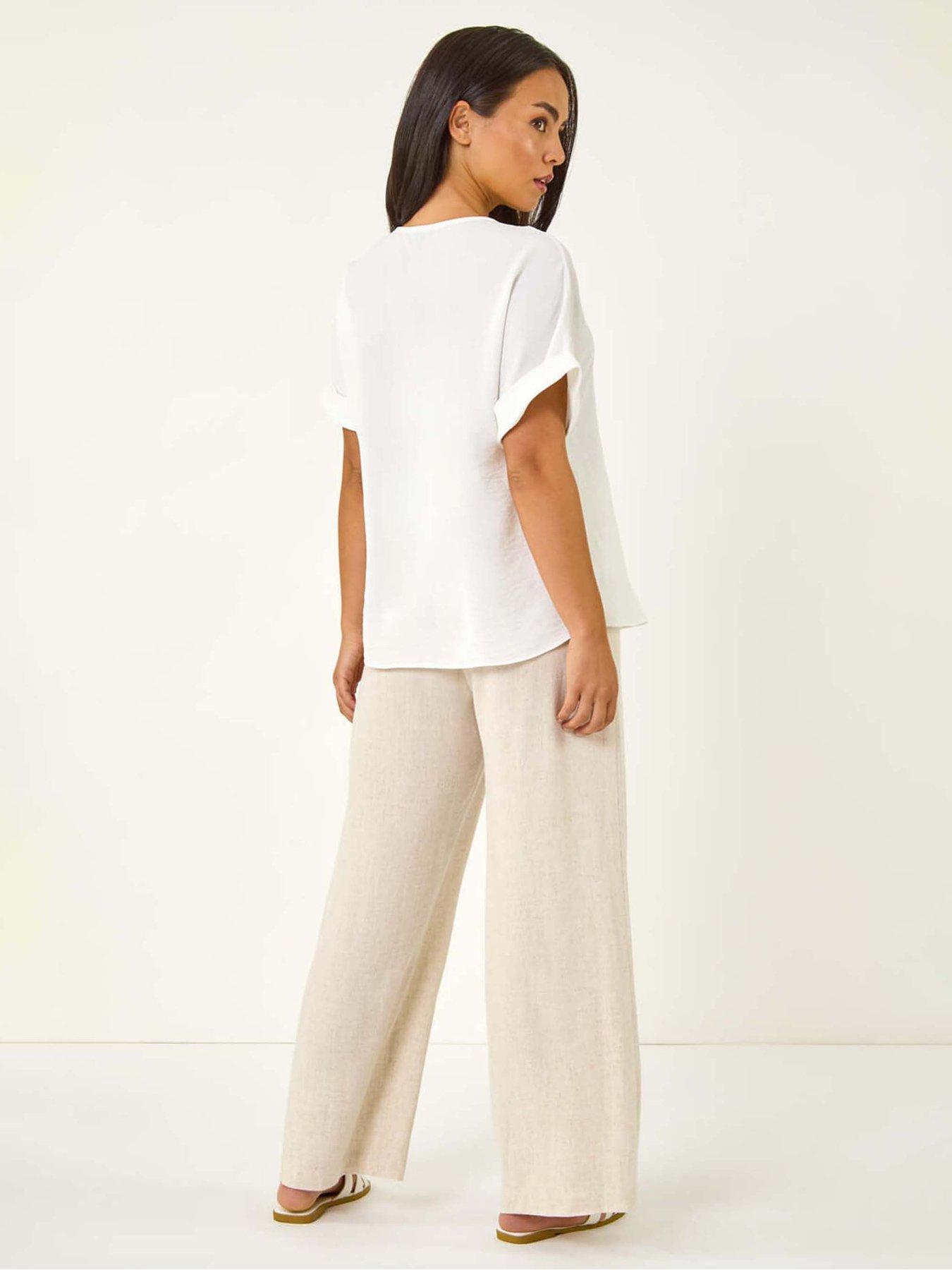  image of roman-petite-one-buttoned-v-neck-top-white
