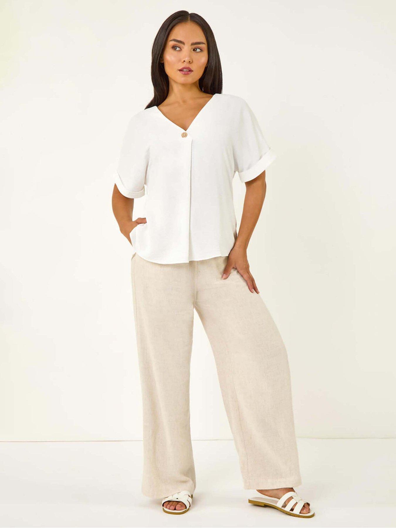 image of roman-petite-one-buttoned-v-neck-top-white