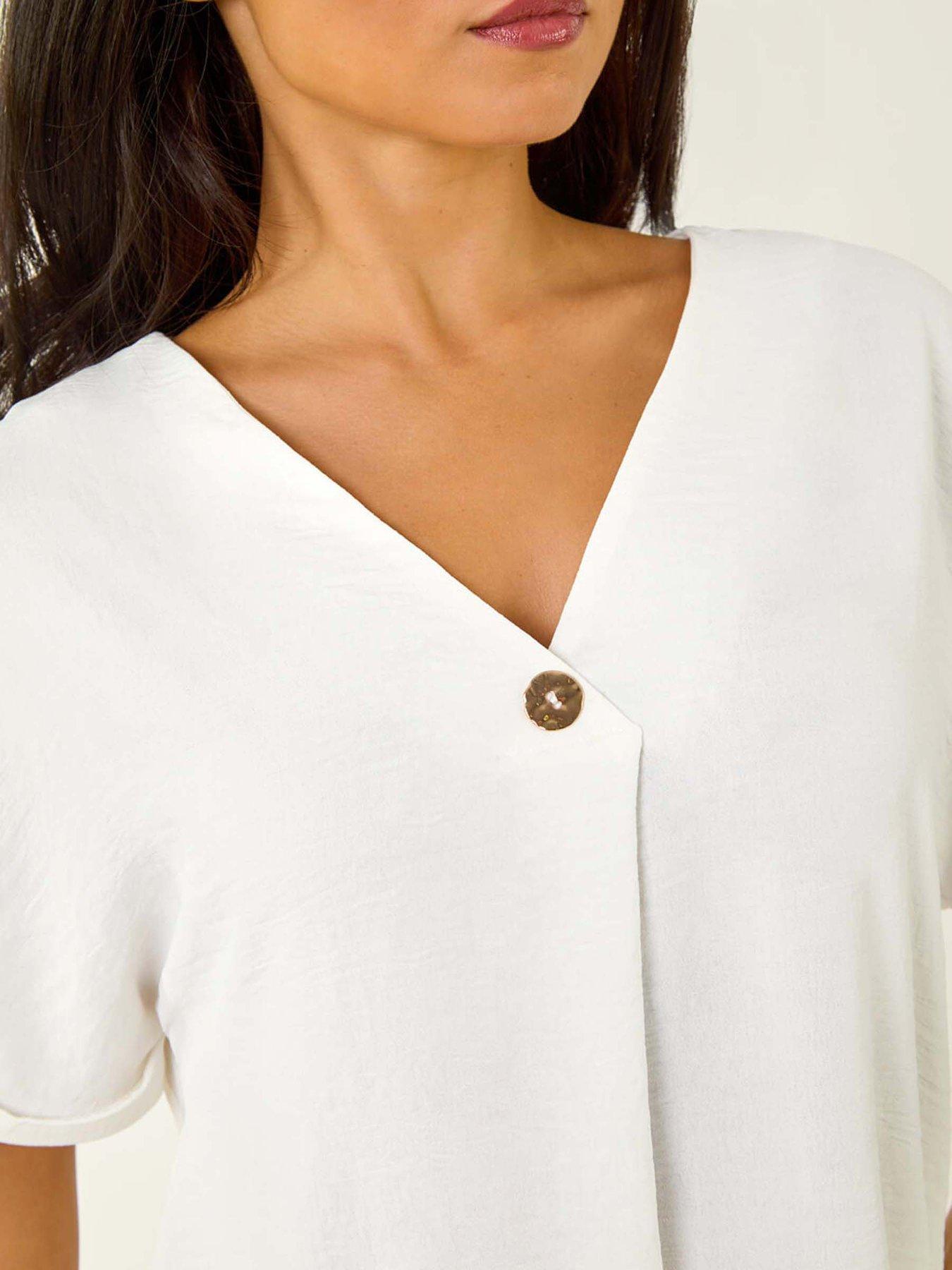  image of roman-petite-one-buttoned-v-neck-top-white