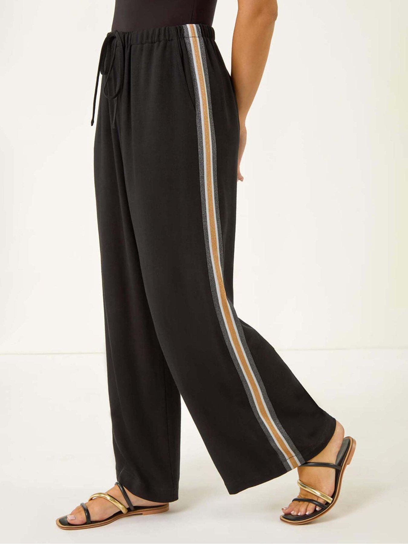 Roman Petite Linen Mix Side Stripe Trouser - Black