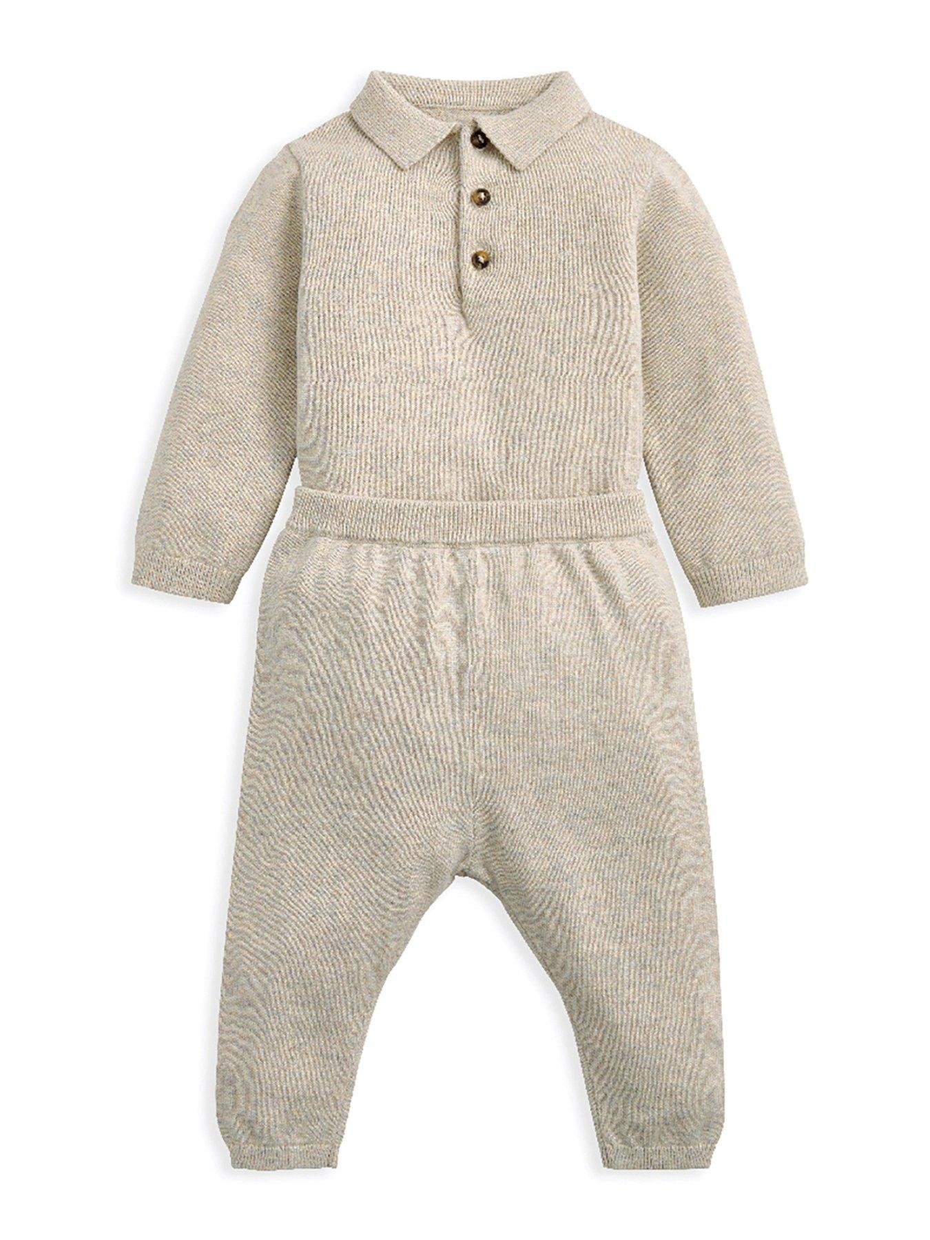 Image 1 of 4 of Mamas & Papas Baby Boys 2 Piece Knitted Polo Bodysuit & Bottoms Set - Beige