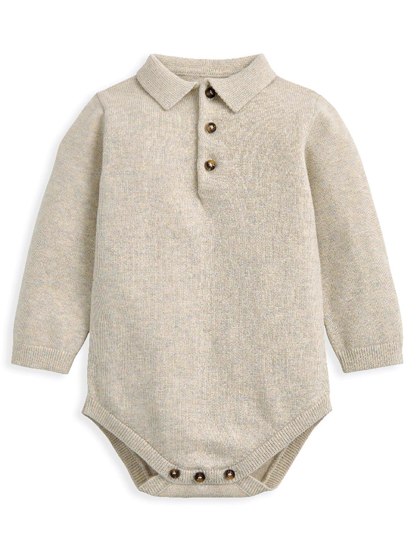 Image 3 of 4 of Mamas & Papas Baby Boys 2 Piece Knitted Polo Bodysuit & Bottoms Set - Beige