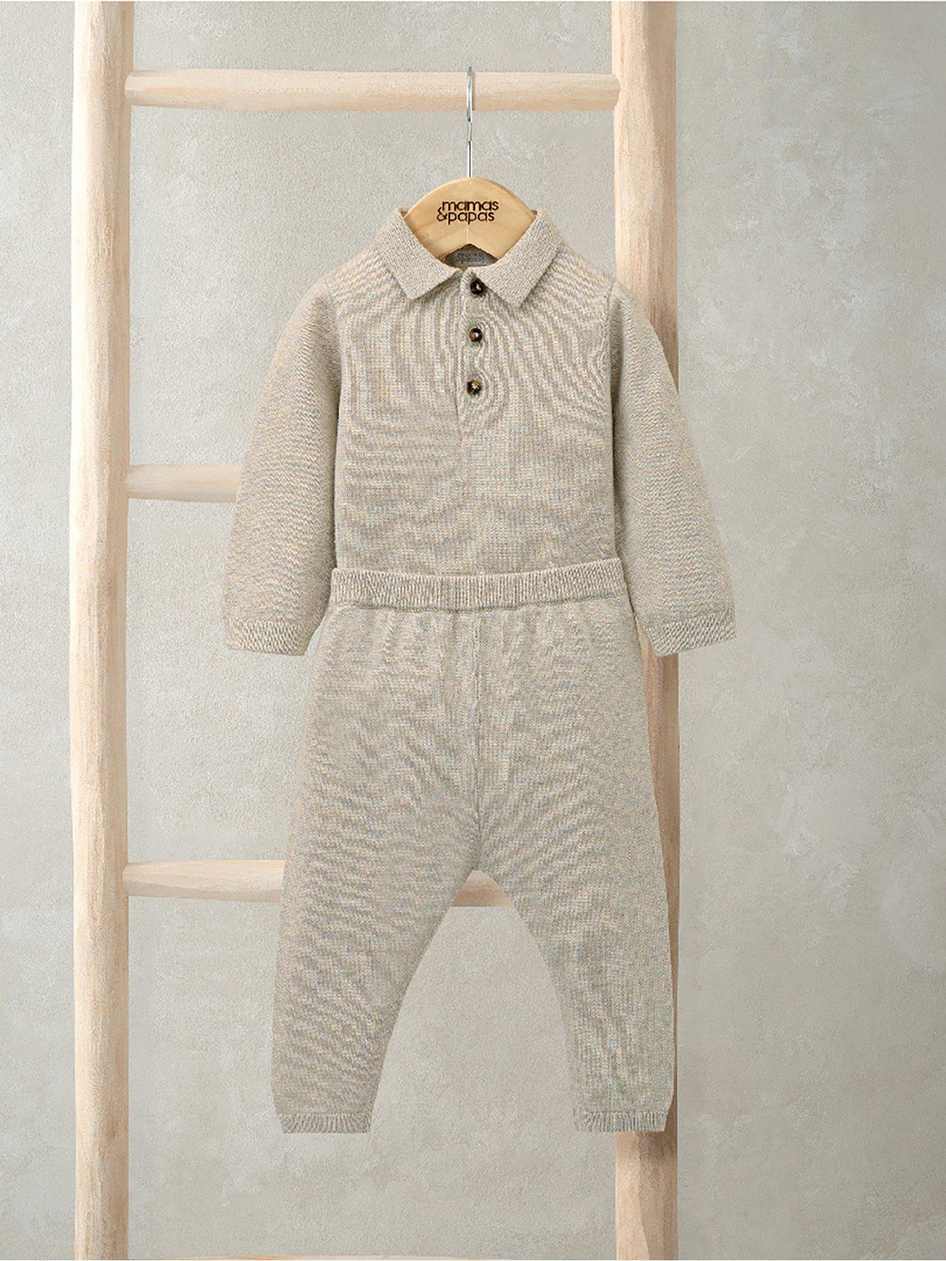 Image 4 of 4 of Mamas & Papas Baby Boys 2 Piece Knitted Polo Bodysuit & Bottoms Set - Beige