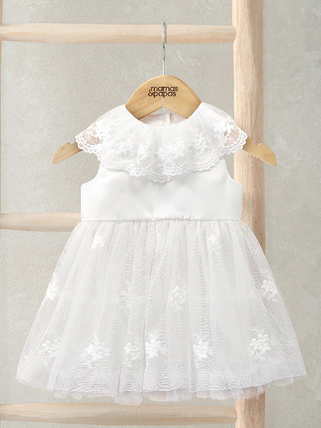 Robe Bébé Fille Mamas & Papas - Blanc Brillant - Taille 18-24 Mois - Sans Manches - Pour Baptême Ou Fête