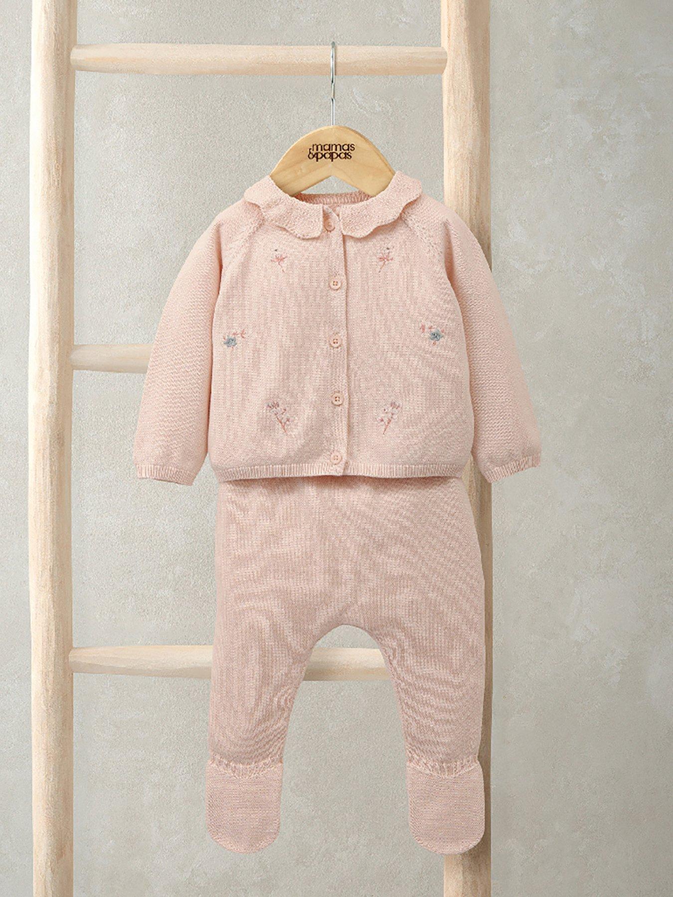 Image 1 of 4 of Mamas & Papas Baby Girls 2 Piece Embroidered Knitted Top & Legging Set - Pink