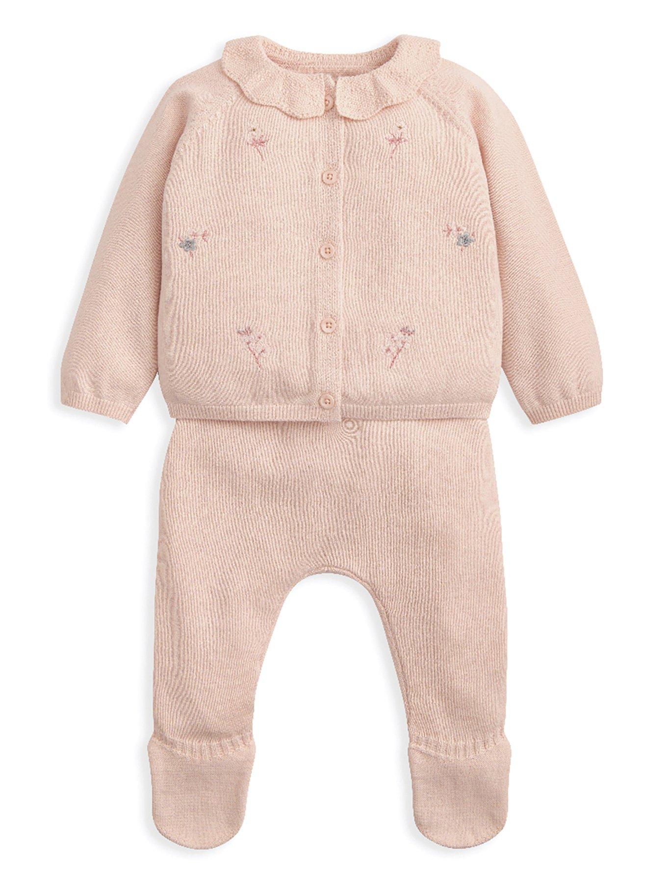 Image 2 of 4 of Mamas & Papas Baby Girls 2 Piece Embroidered Knitted Top & Legging Set - Pink