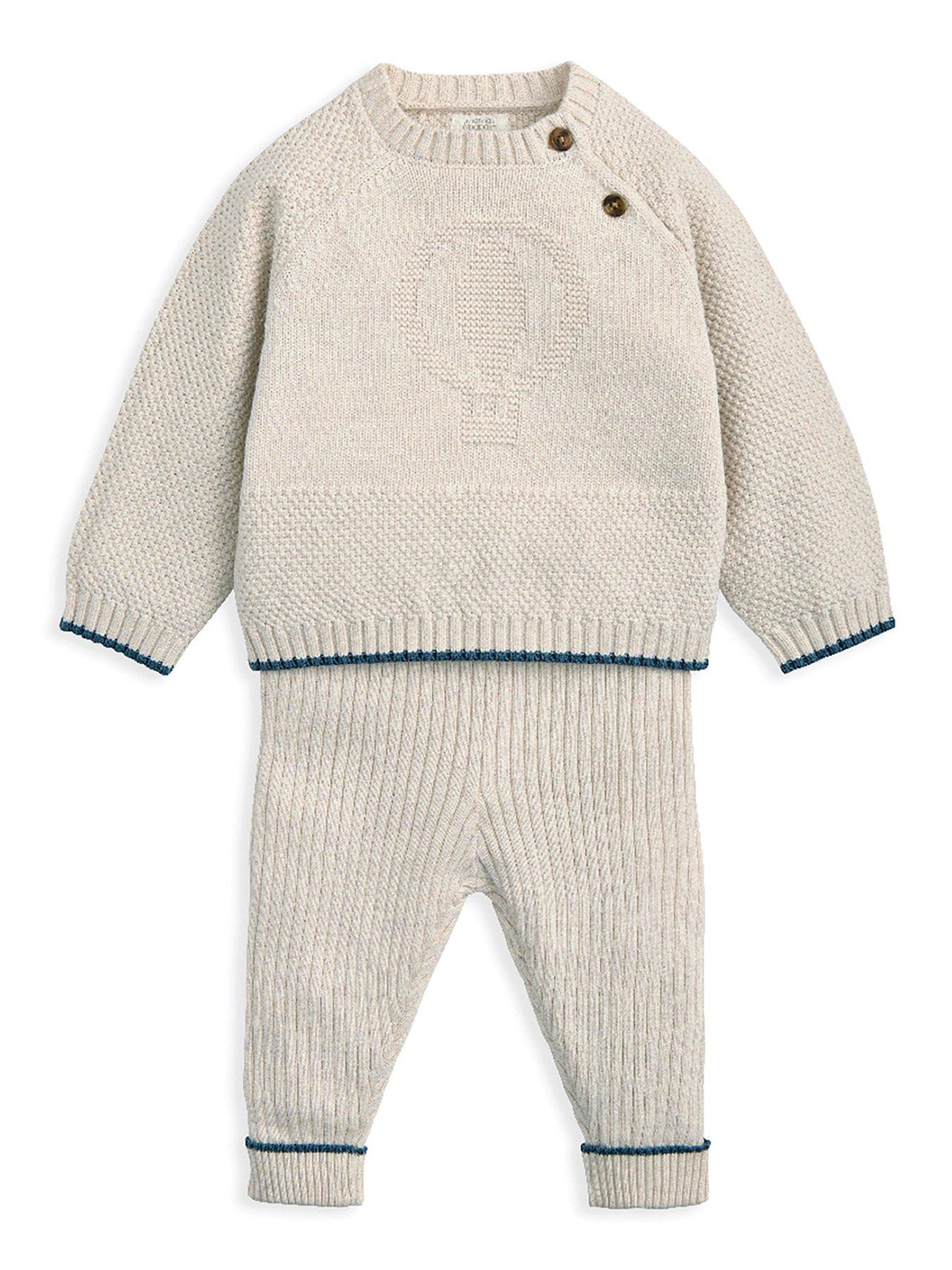 Image 1 of 3 of Mamas & Papas Baby Boys 2 Piece Hot Air Balloon Knitted Top & Legging Set - Beige