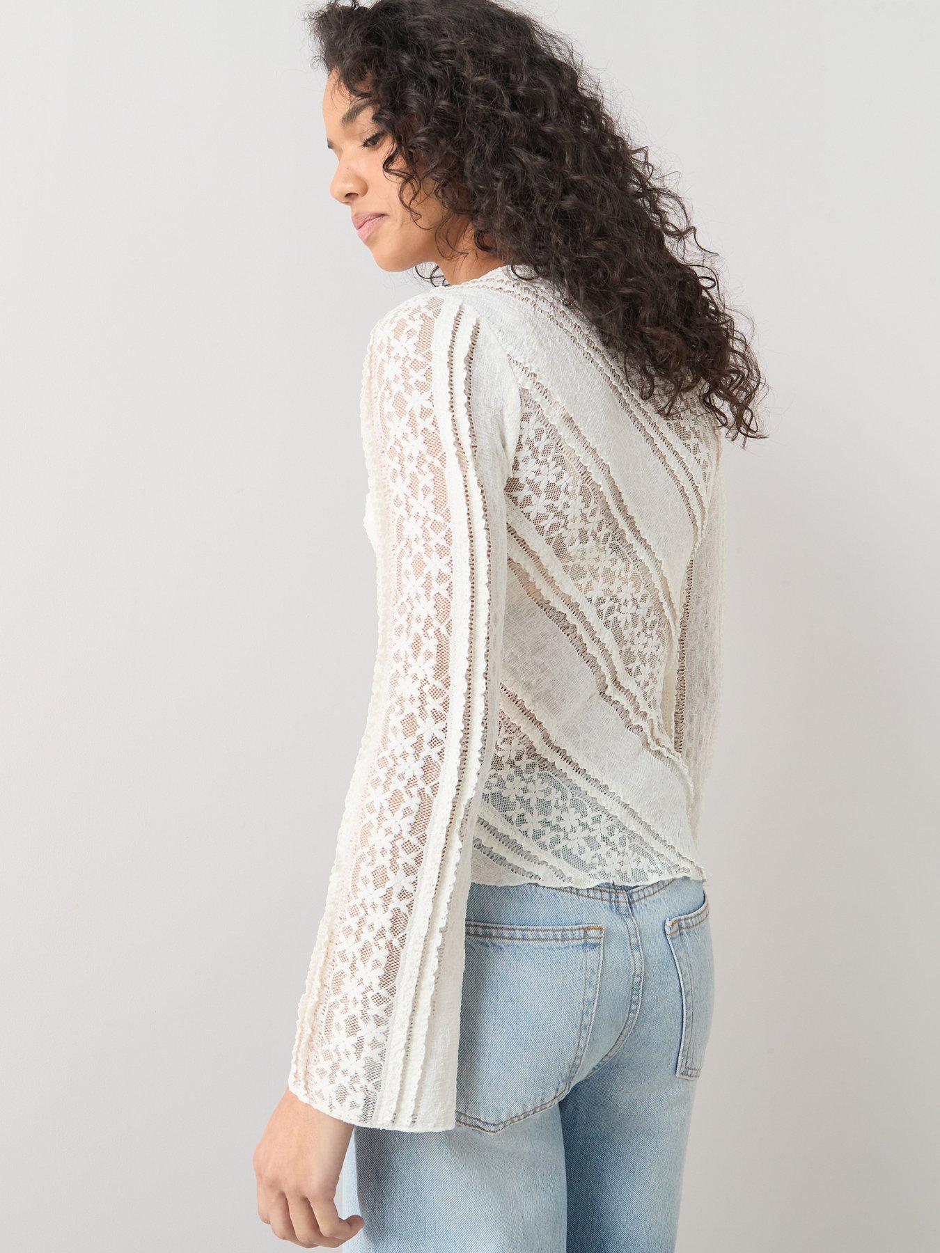 Image 2 of 6 of The Very Collection Long Sleeve Lace Top - Cream