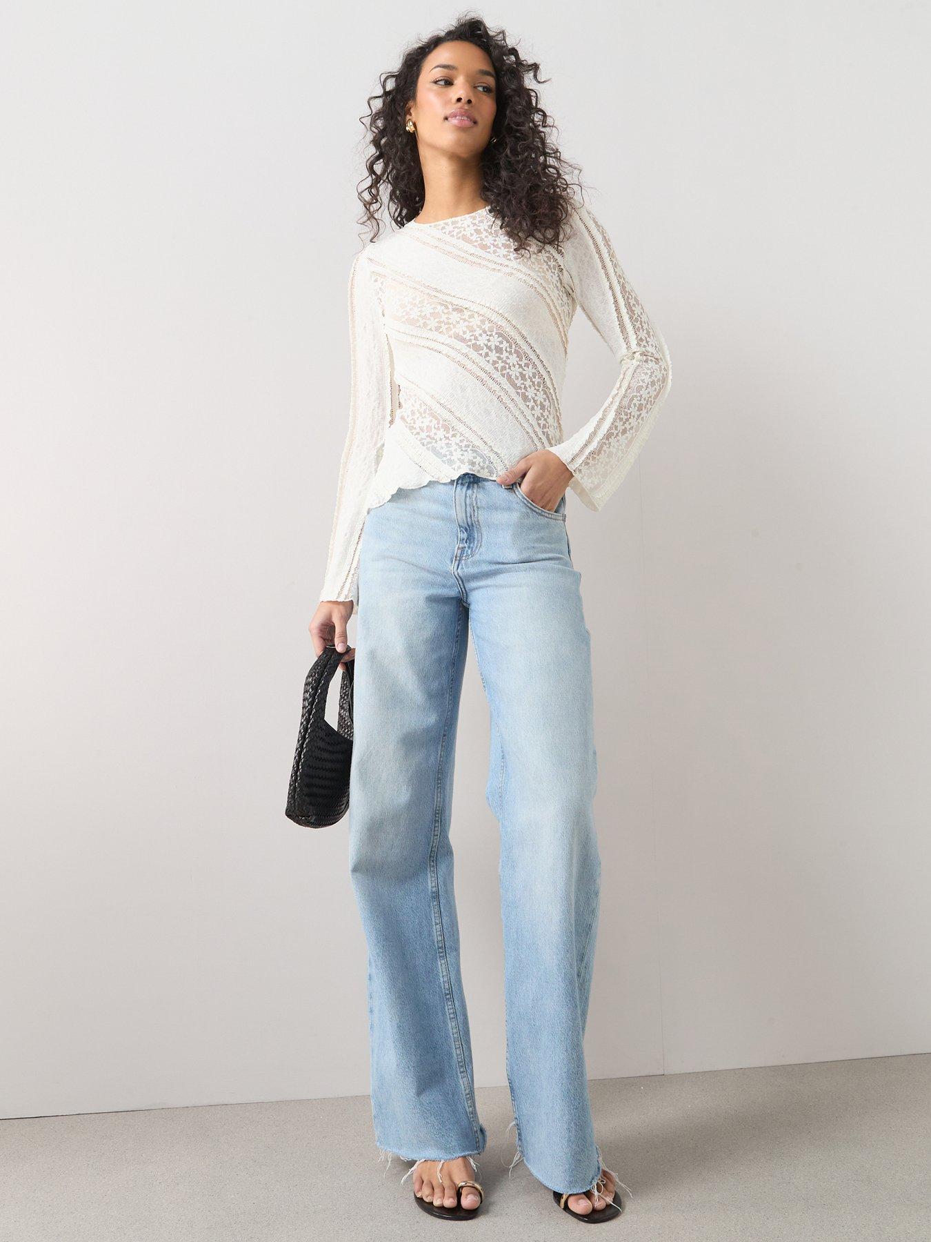 Image 3 of 6 of The Very Collection Long Sleeve Lace Top - Cream
