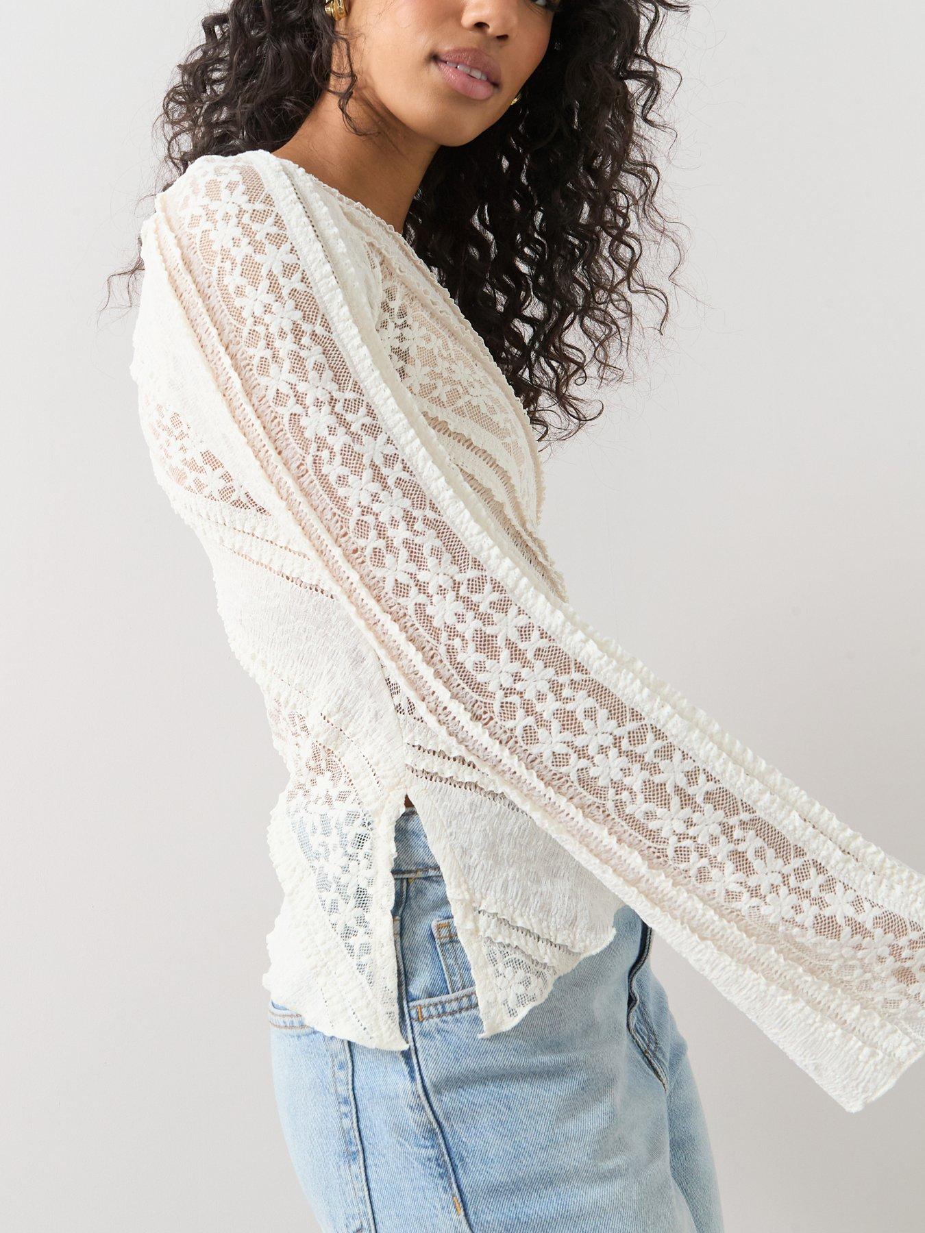 Image 4 of 6 of The Very Collection Long Sleeve Lace Top - Cream