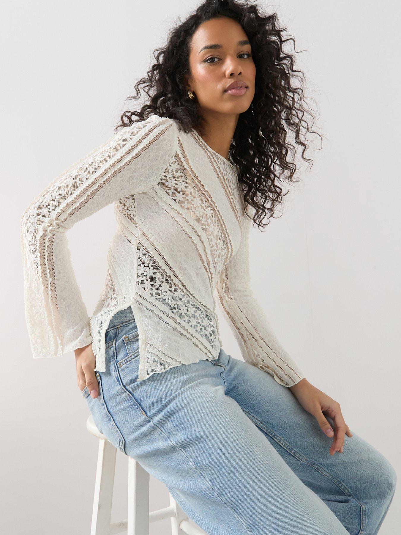 Image 5 of 6 of The Very Collection Long Sleeve Lace Top - Cream