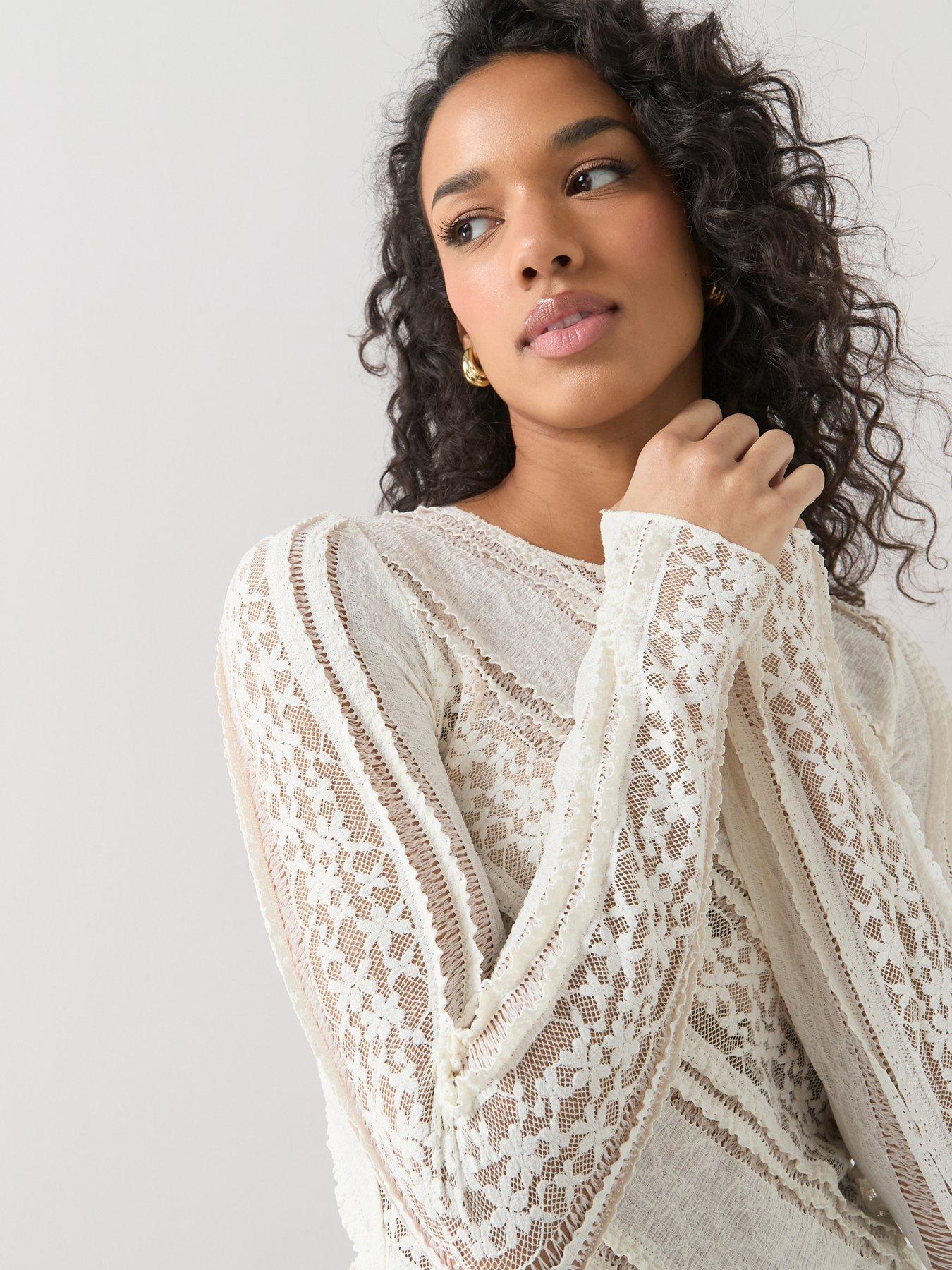 Image 6 of 6 of The Very Collection Long Sleeve Lace Top - Cream