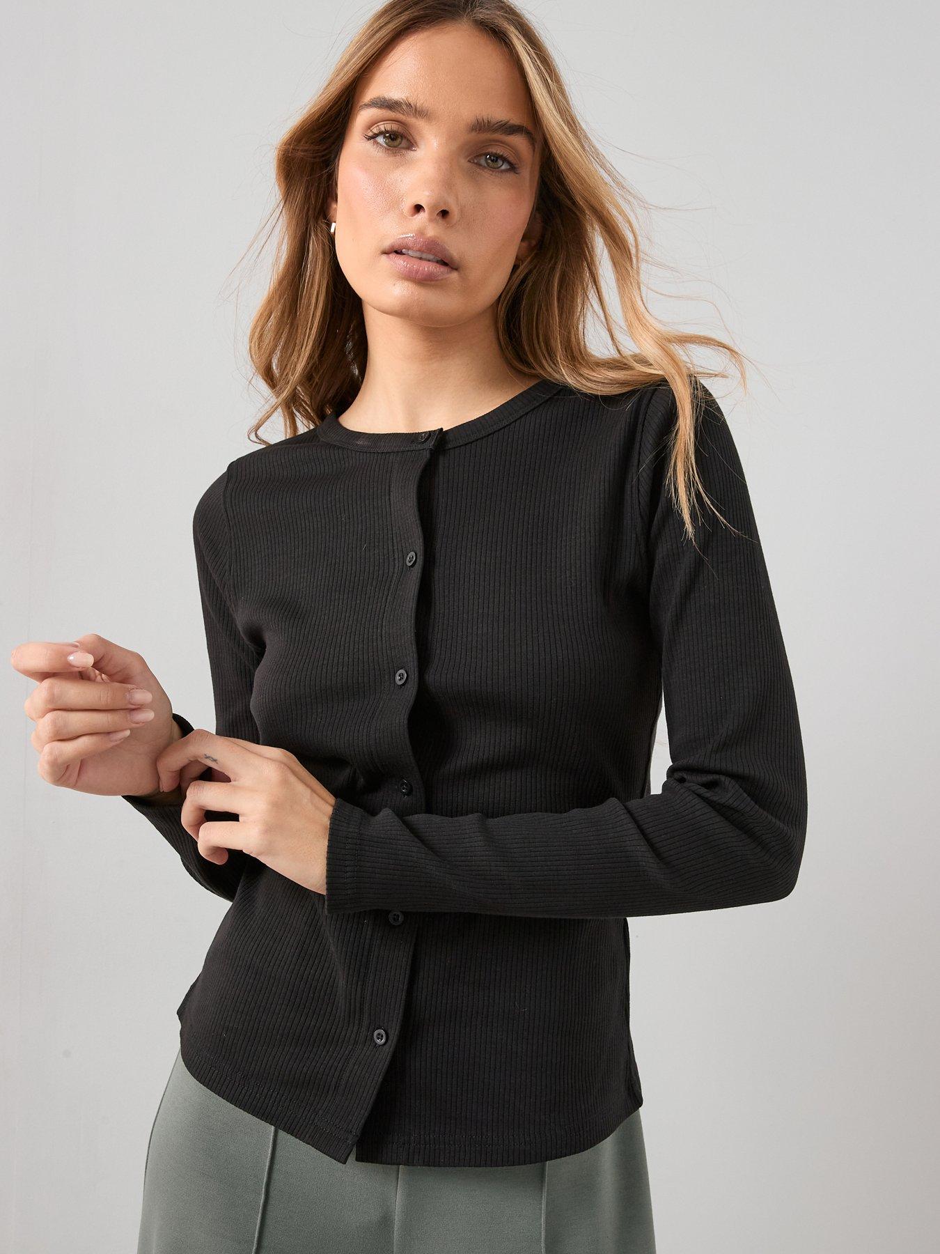  image of the-very-collection-button-through-rib-top-black