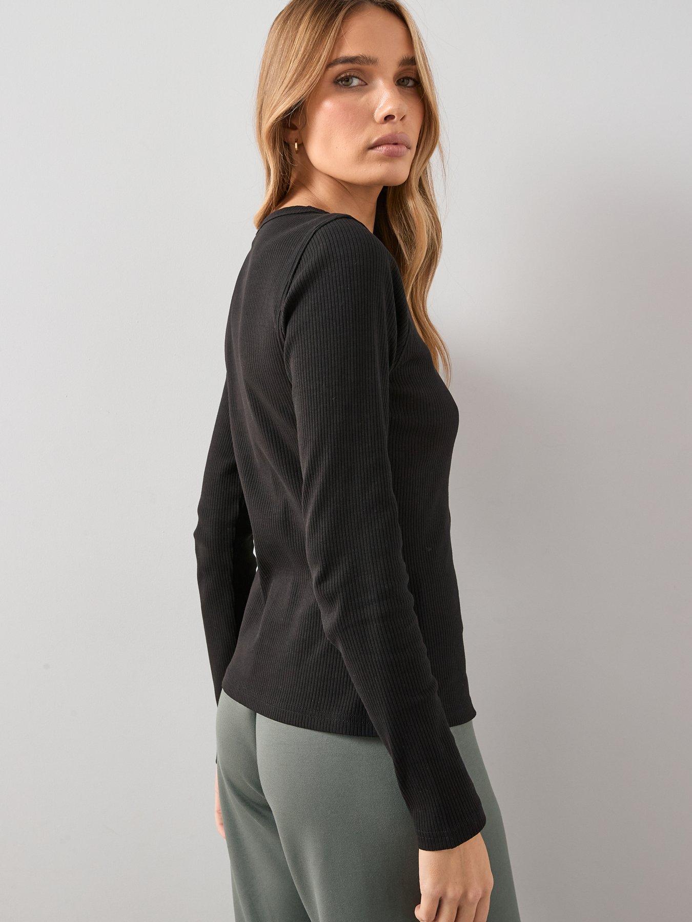  image of the-very-collection-button-through-rib-top-black