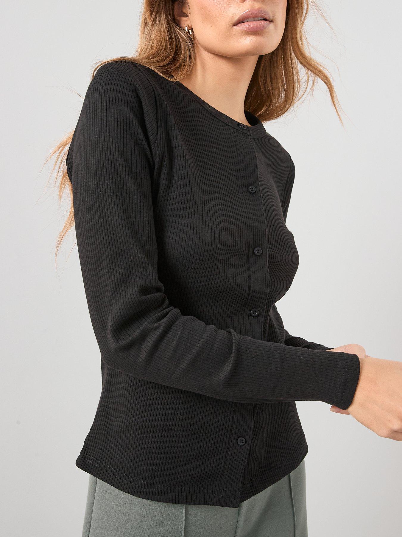  image of the-very-collection-button-through-rib-top-black