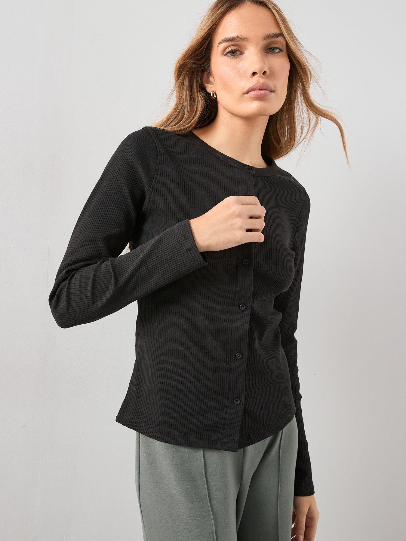  image of the-very-collection-button-through-rib-top-black
