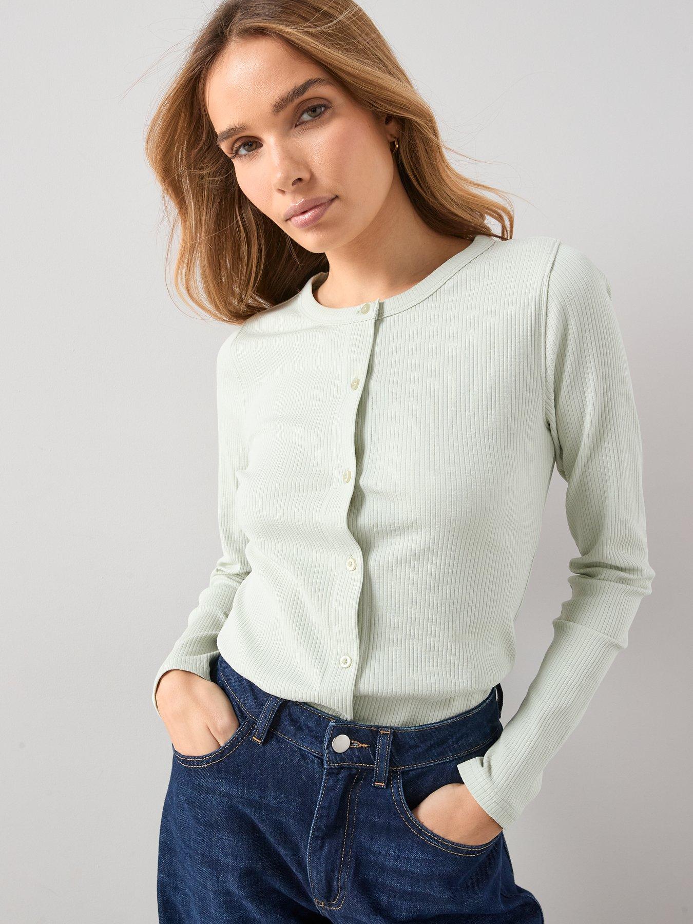 Image 1 of 7 of The Very Collection Button Through Rib Top - Green
