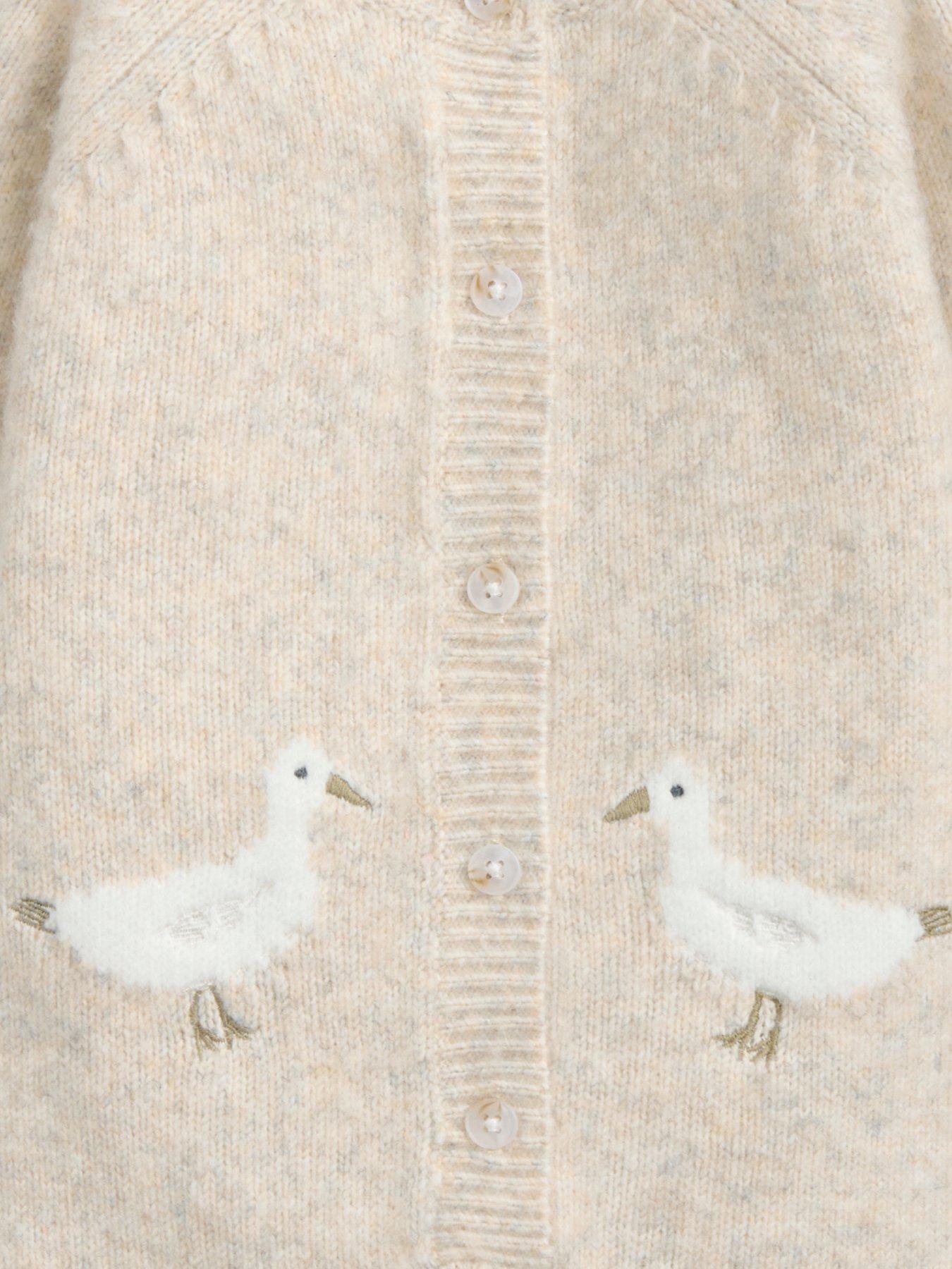  image of mamas-papas-baby-unisex-duck-knitted-romper-beige