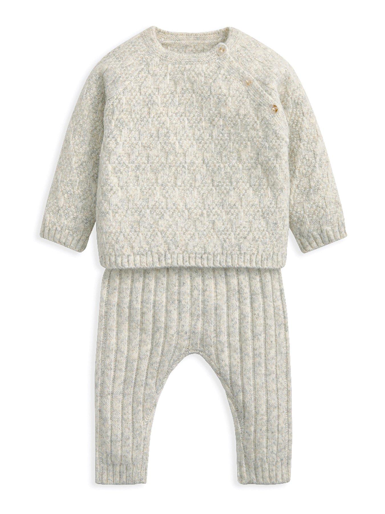Image 1 of 4 of Mamas & Papas Baby Unisex 2 Piece Knitted Top & Legging Set - Grey