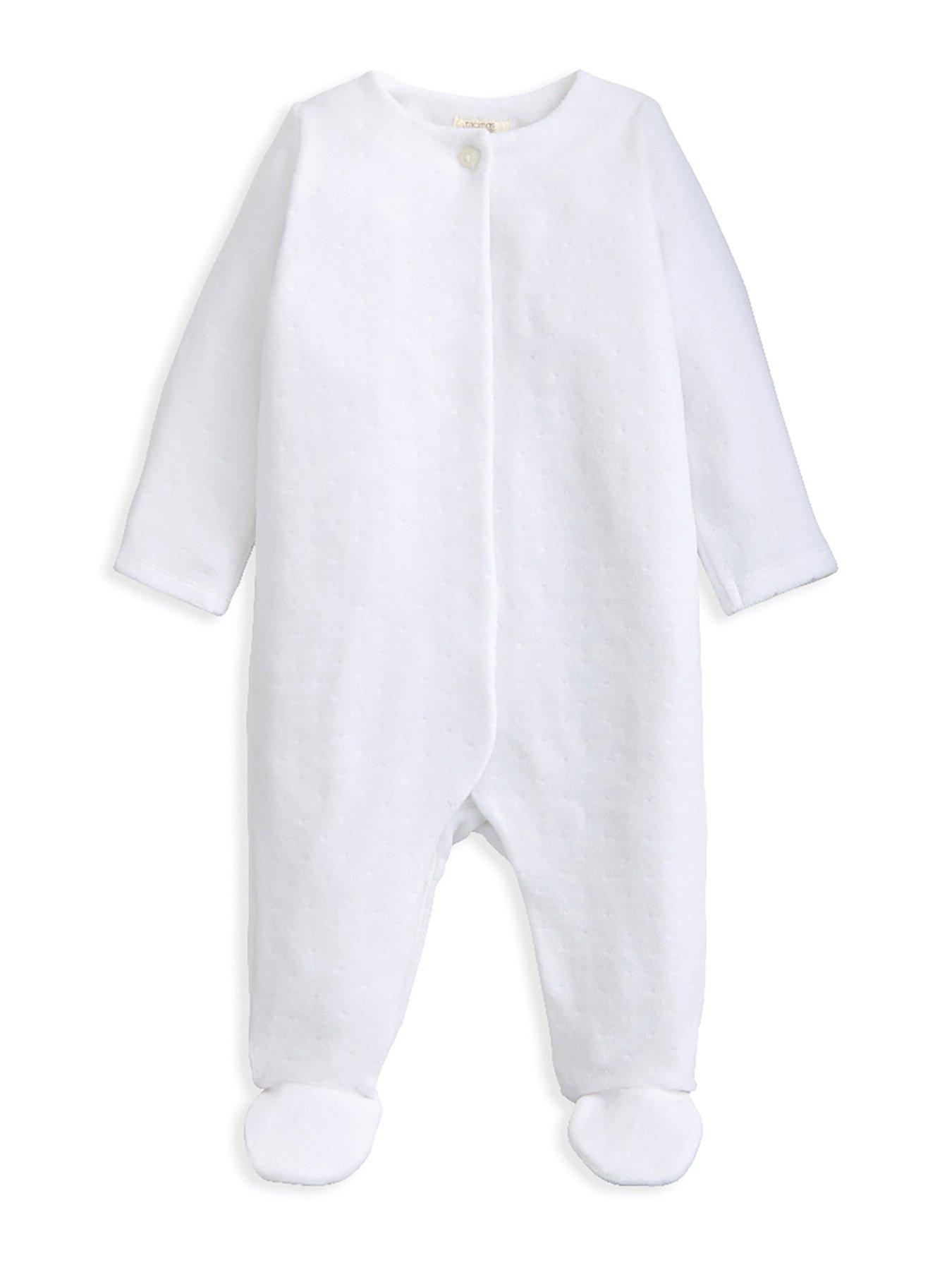undefined Baby Unisex Textured Velour Sleepsuit - White