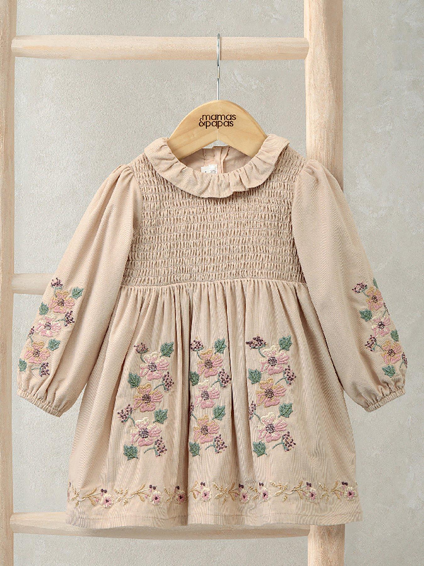 undefined Baby Girls Embroidered Cord Dress - Beige