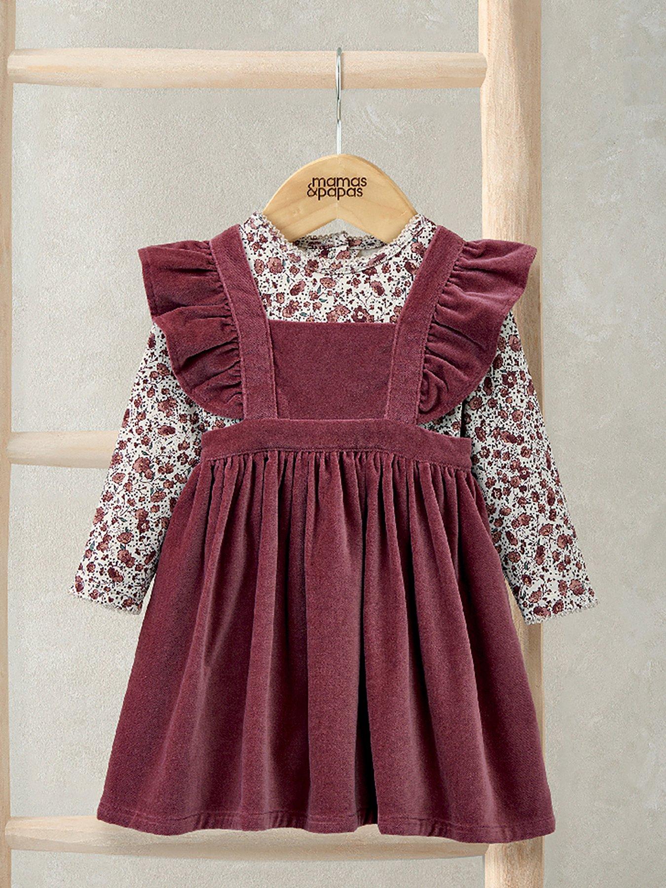 undefined Baby Girls 2 Piece Velvet Dress & Floral Bodysuit Set - Pink