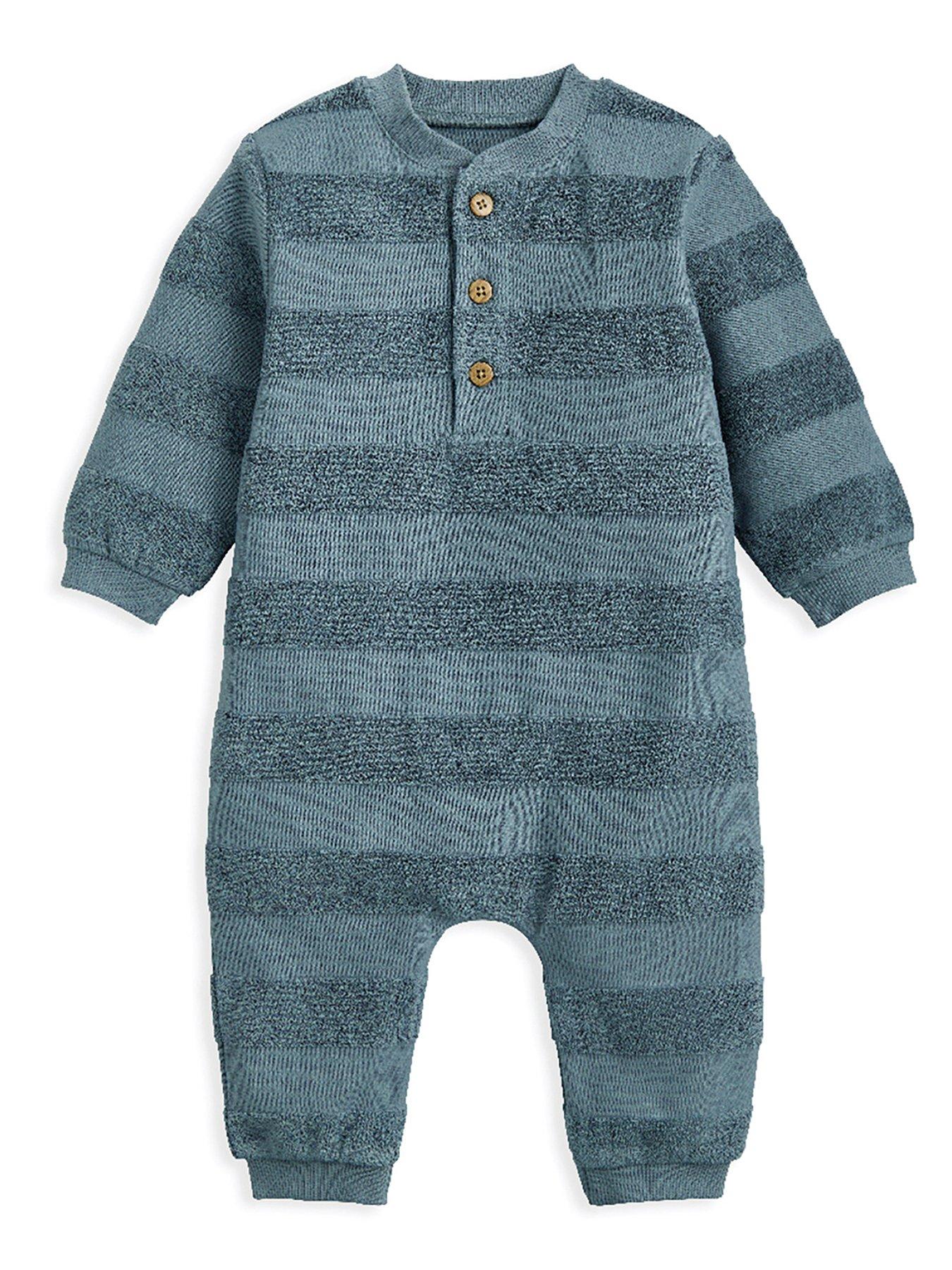 Image 1 of 2 of Mamas & Papas Baby Boys Jacquard Stripe Romper - Blue