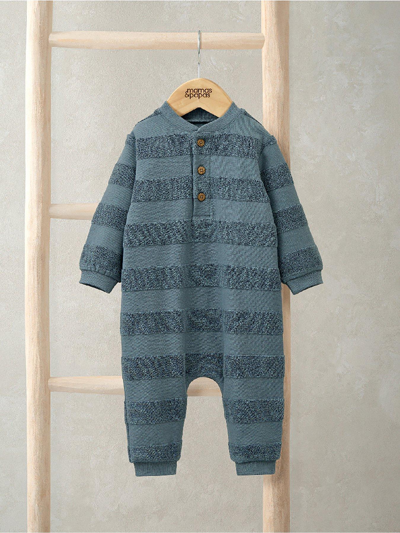 Image 2 of 2 of Mamas & Papas Baby Boys Jacquard Stripe Romper - Blue