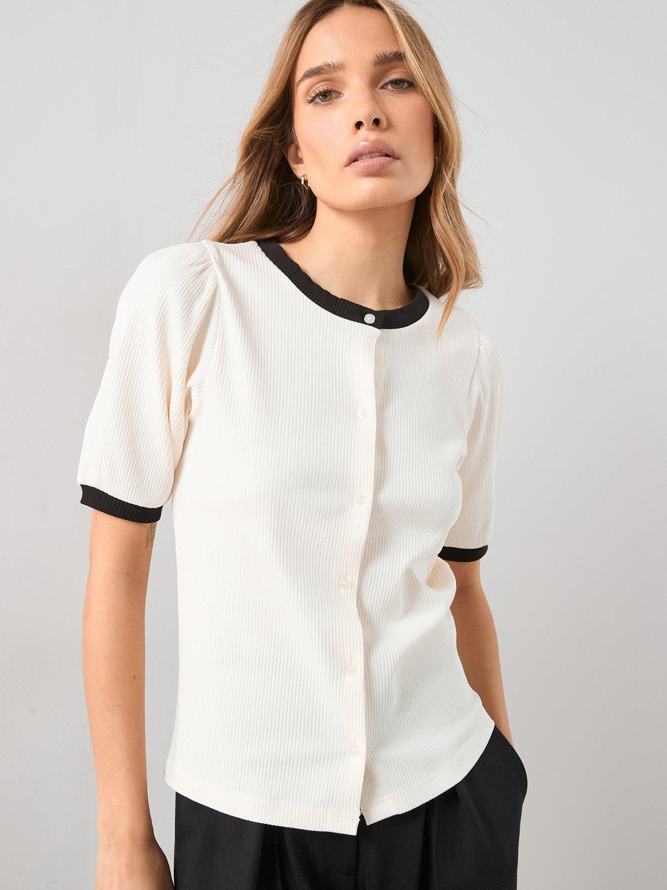 the-very-collection-mono-puff-sleeve-rib-top-white