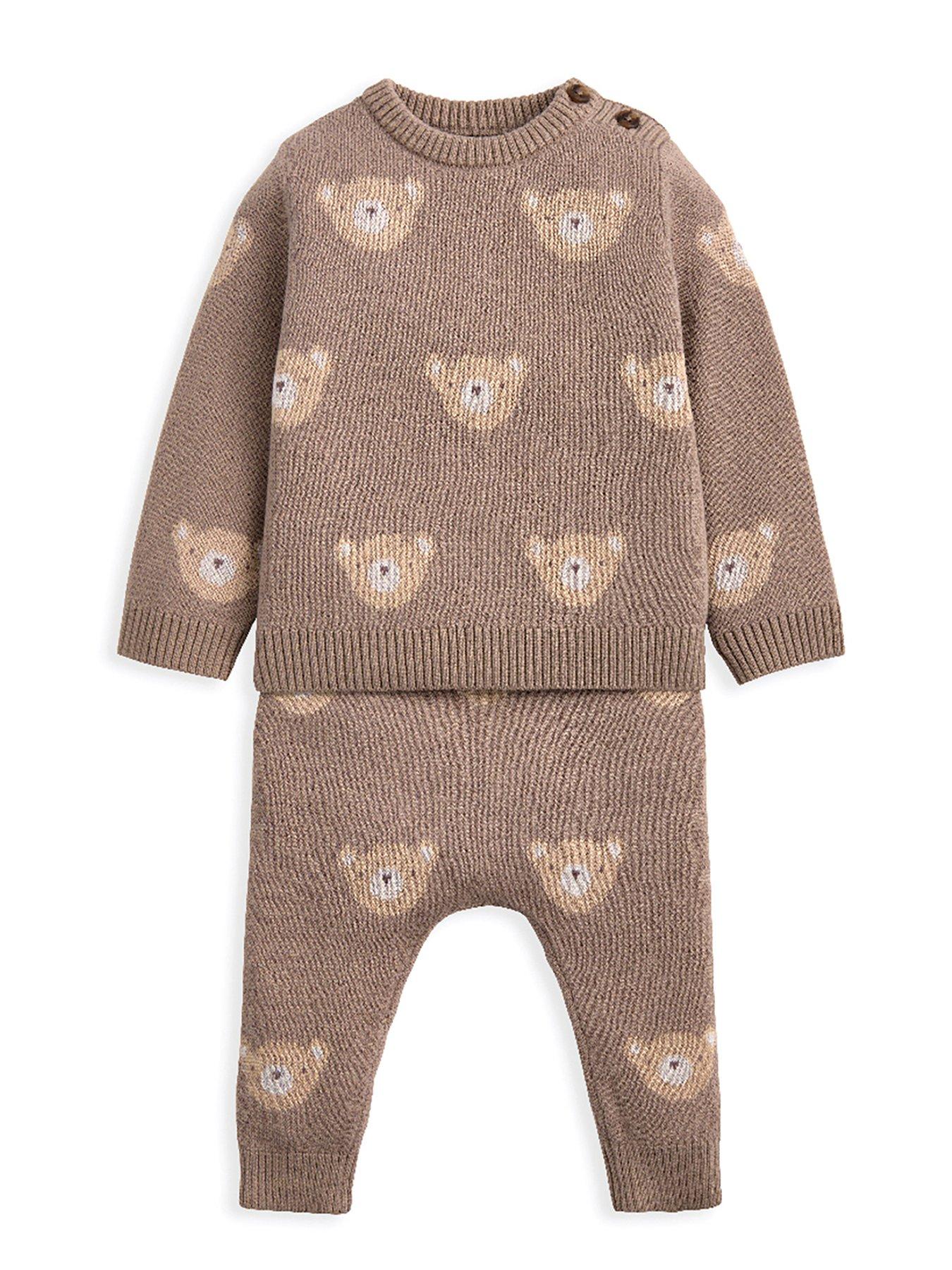 undefined Baby Unisex 2 Piece Jacquard Bear Knitted Top & Bottoms Set - Brown