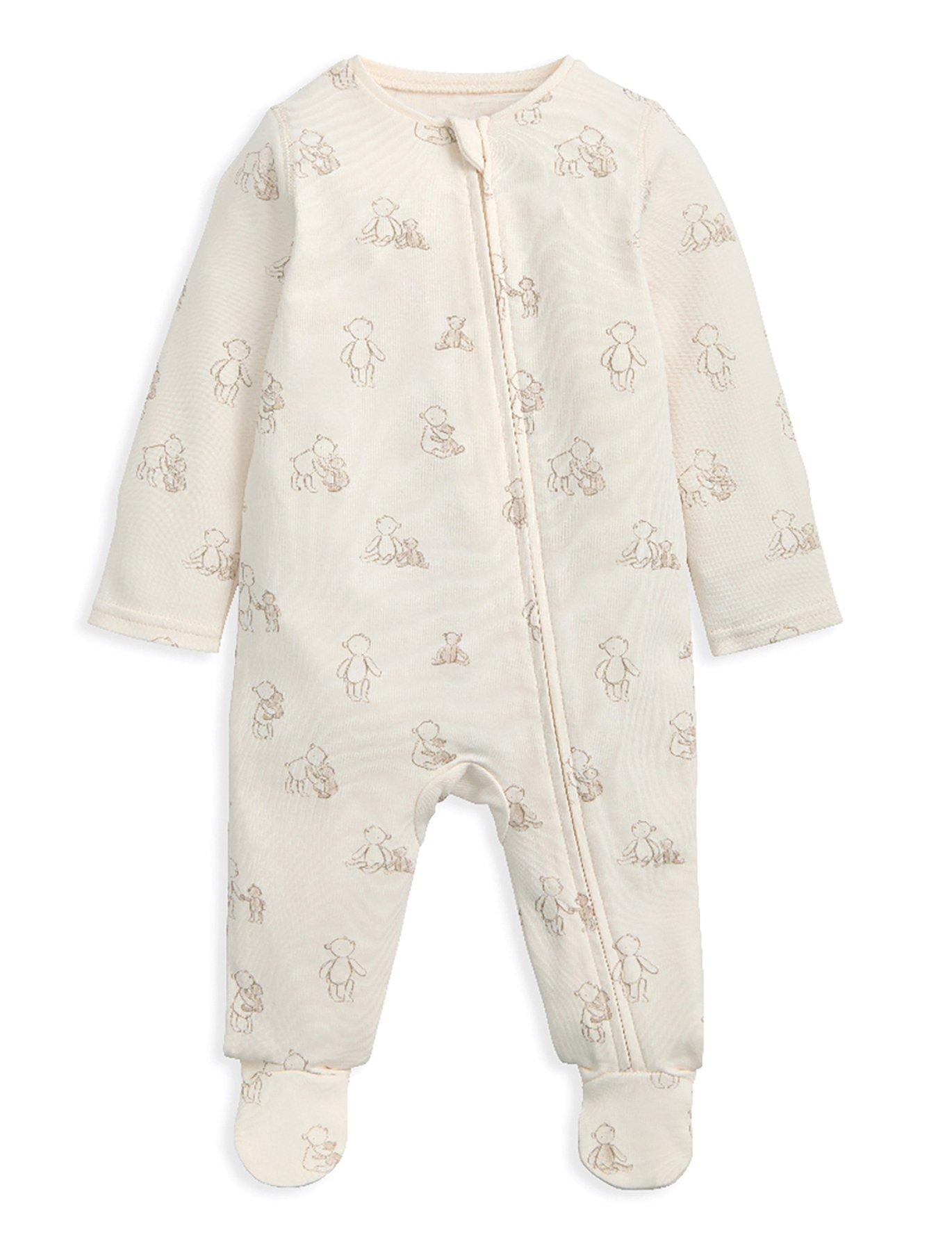Image 1 of 5 of Mamas & Papas Baby Unisex Teddy Bear Print Zip All In One - Cream