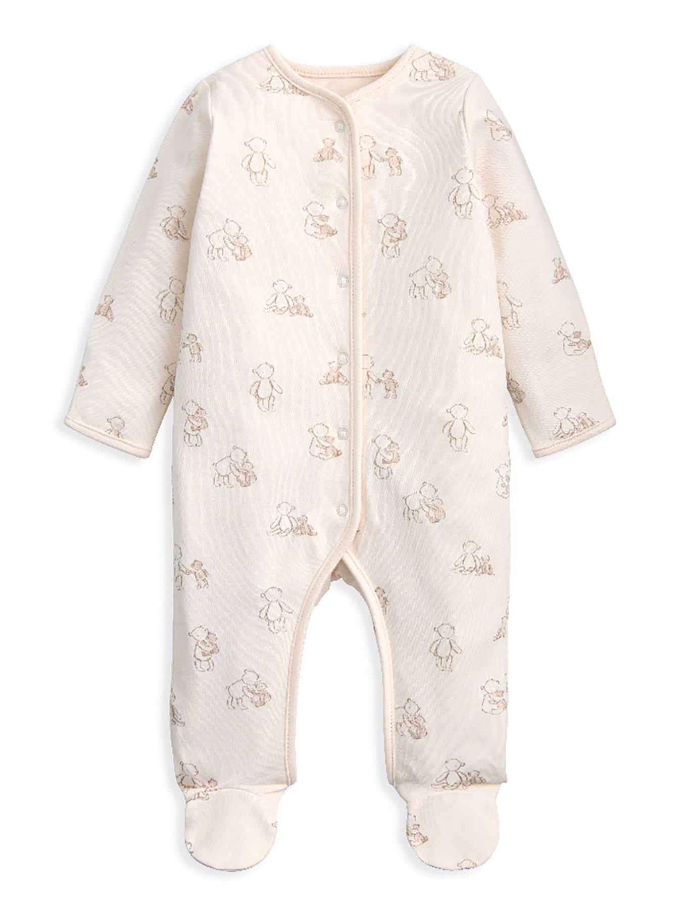  image of mamas-papas-baby-unisex-4-piece-teddy-bear-sleepsuits-bodysuit-amp-hat-set-beige