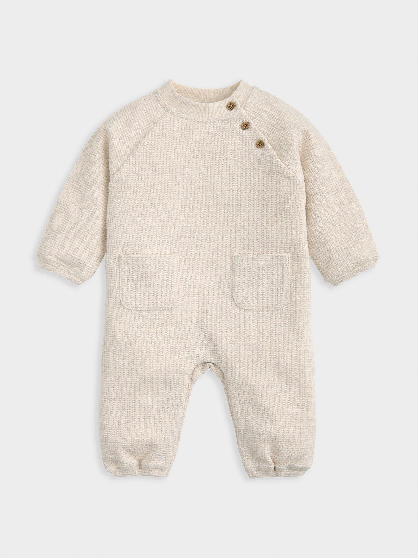 mamas-papas-baby-unisex-waffle-textured-romper-brown