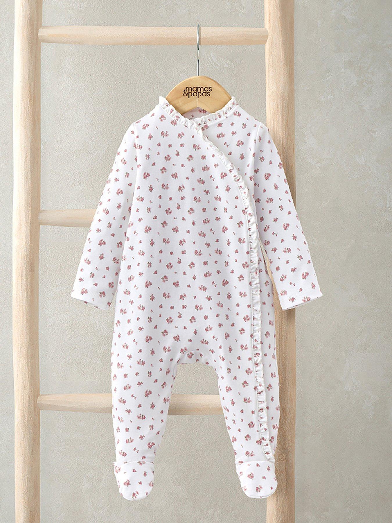 undefined Baby Girls Ditsy Rose Long Sleeved Frill Sleepsuit - Multi