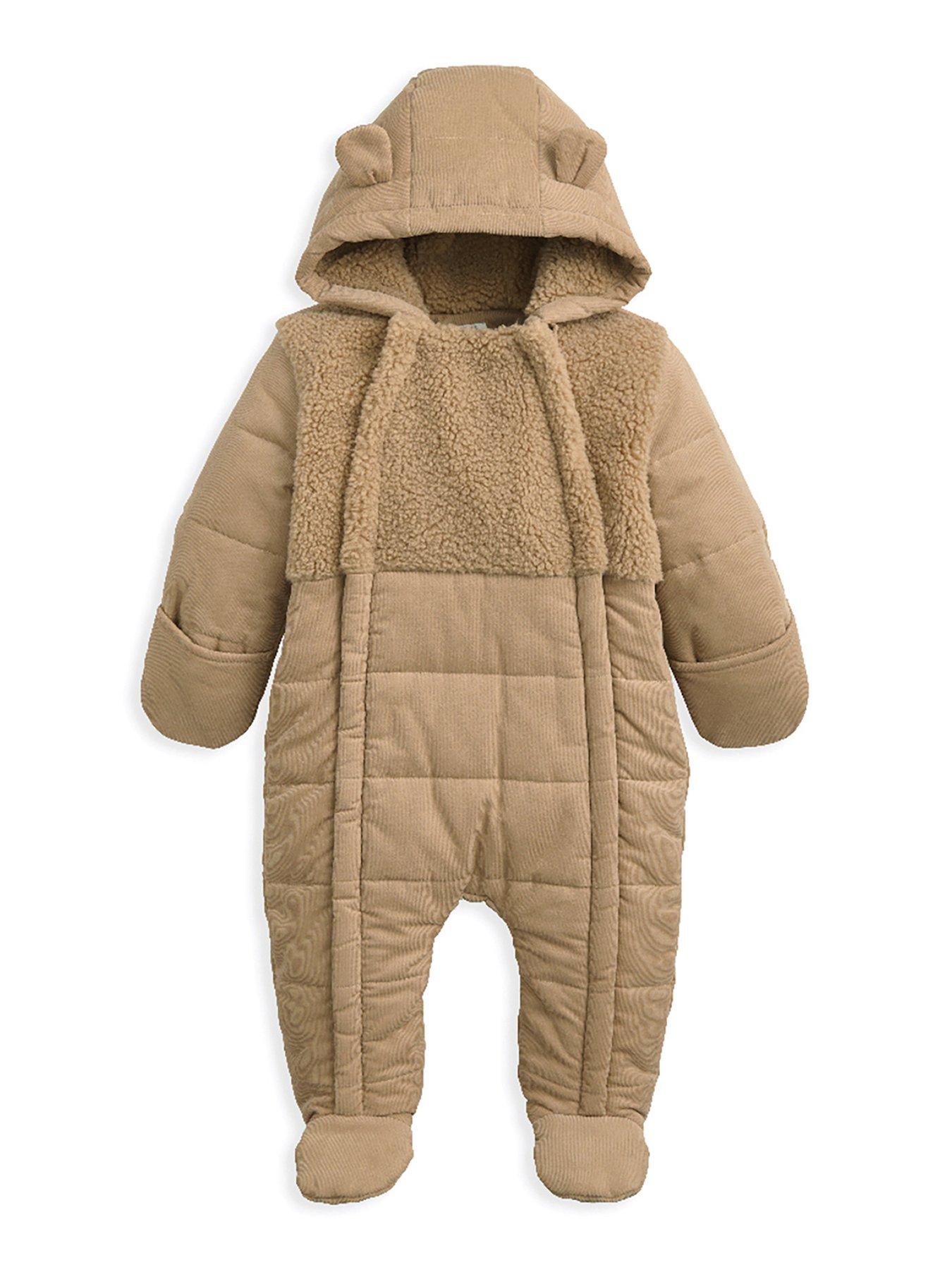 undefined Baby Unisex Quilted Borg & Cord Pramsuit With 3d Ears - Brown