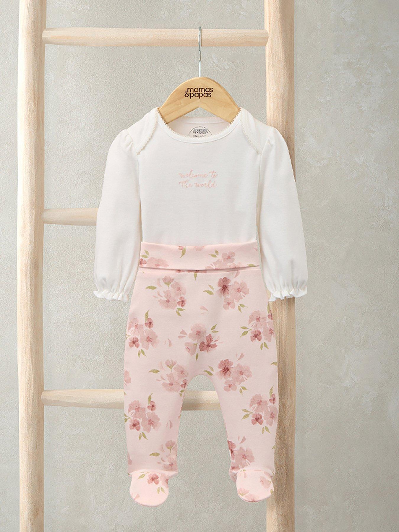 Image 1 of 4 of Mamas & Papas Baby Girls 2 Piece Watercolour Floral Bodysuit & Legging Set - Pink