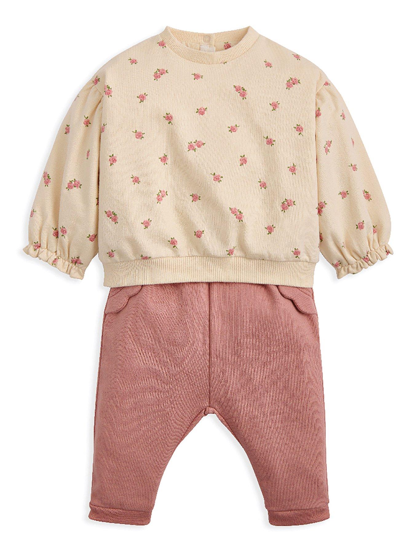 Image 2 of 4 of Mamas & Papas Baby Girls 2 Piece Blooming Rose Sweatshirt & Jogger Set - Pink