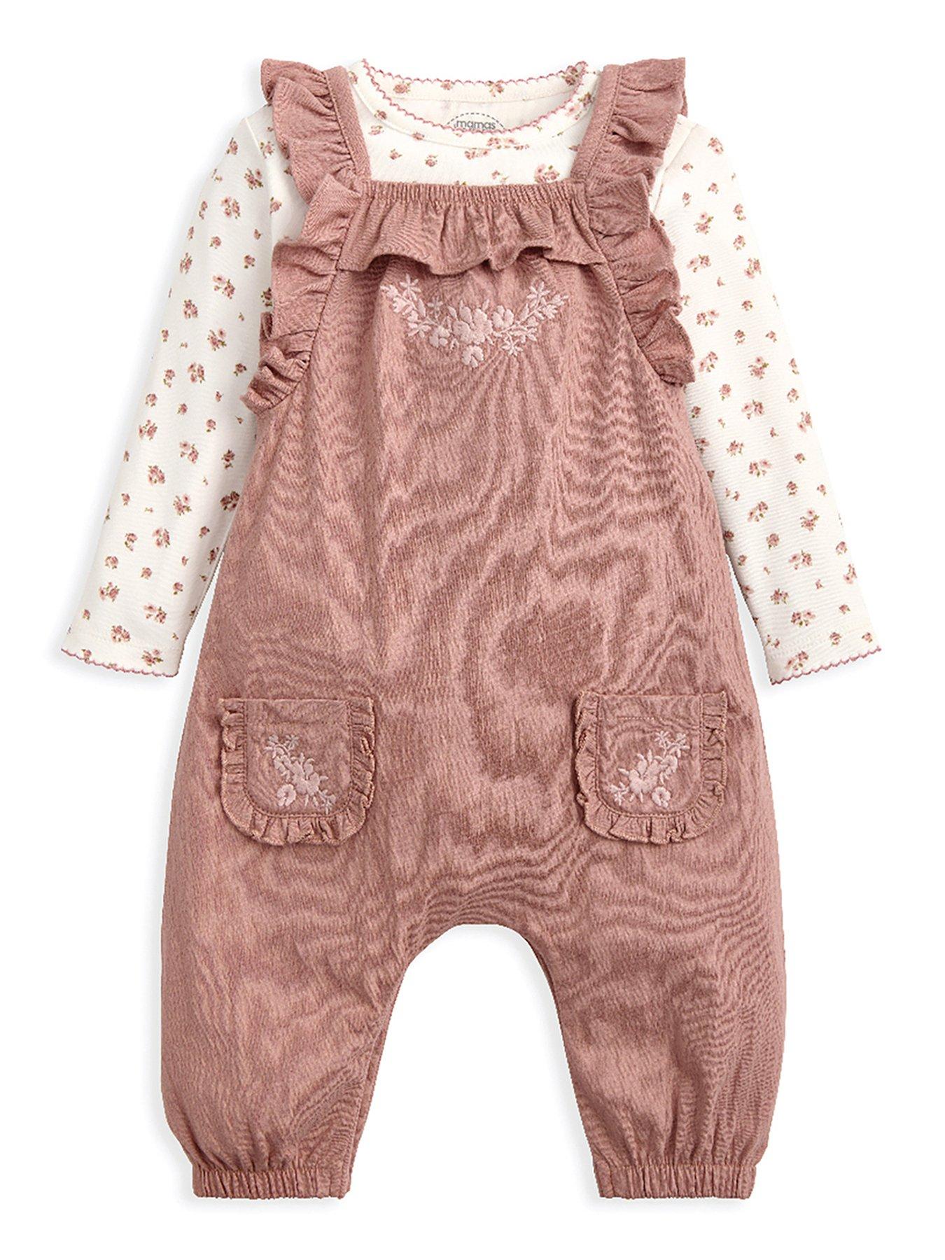 Image 3 of 5 of Mamas & Papas Baby Girls 2 Piece Floral Dungaree & Bodysuit Set - Pink