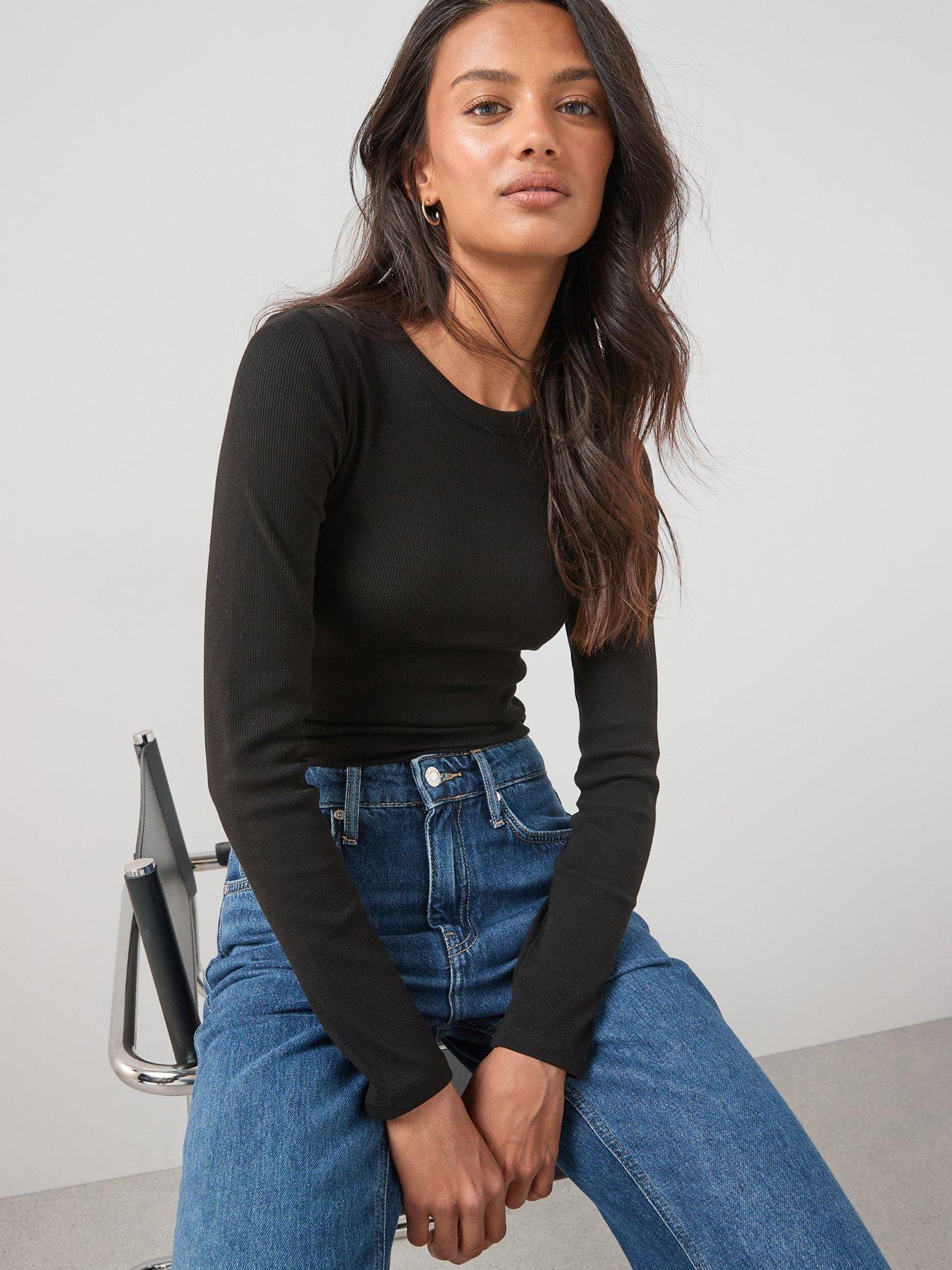 The Very Collection Stretch Long Sleeve Rib T-shirt - Black