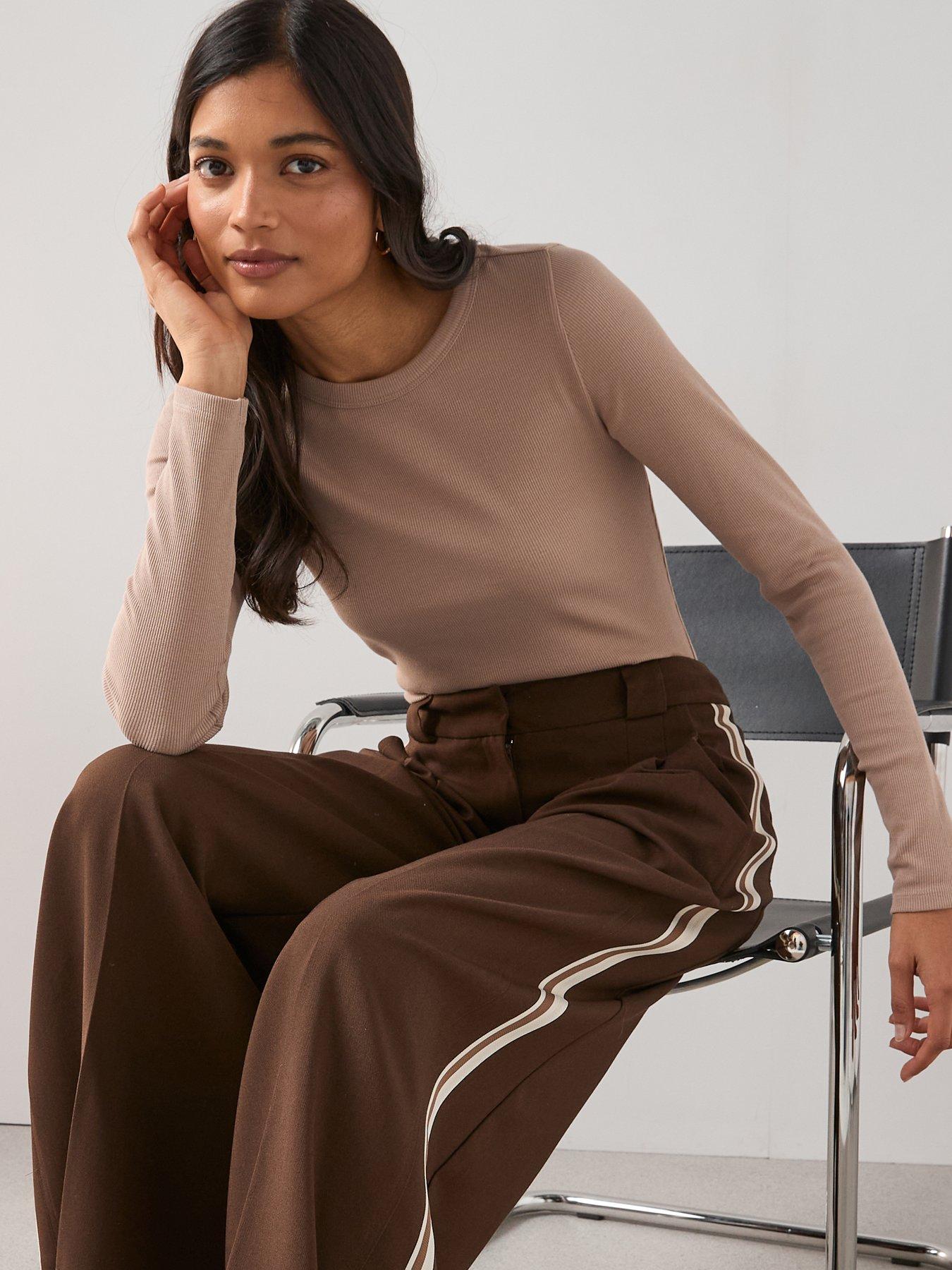 The Very Collection Stretch Long Sleeve Rib T-shirt - Taupe
