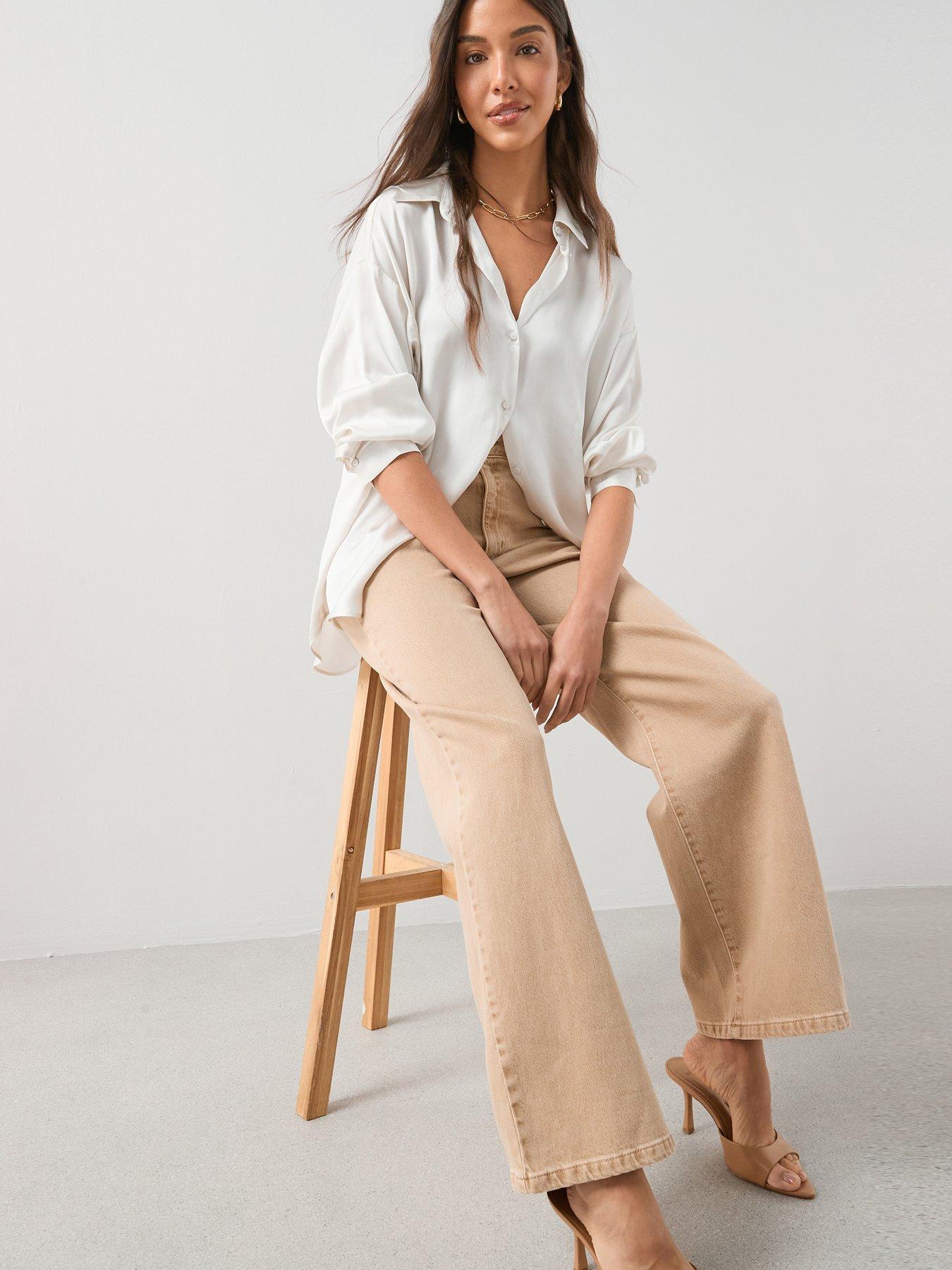 The Very Collection High Waist Wide Leg Jeans - Beige