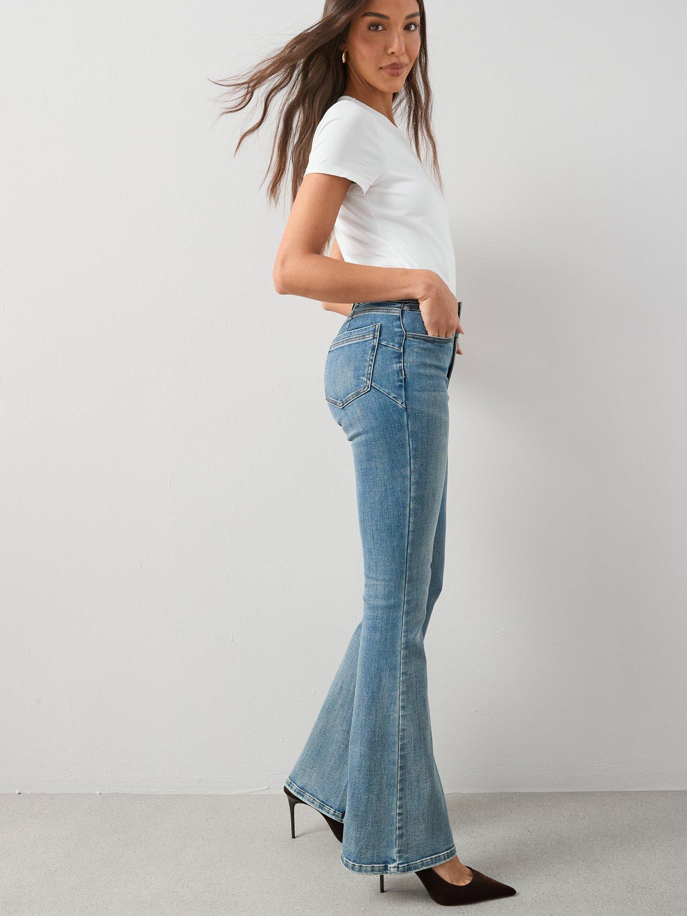 front image of the-very-collection-triple-button-flare-shaping-jeans