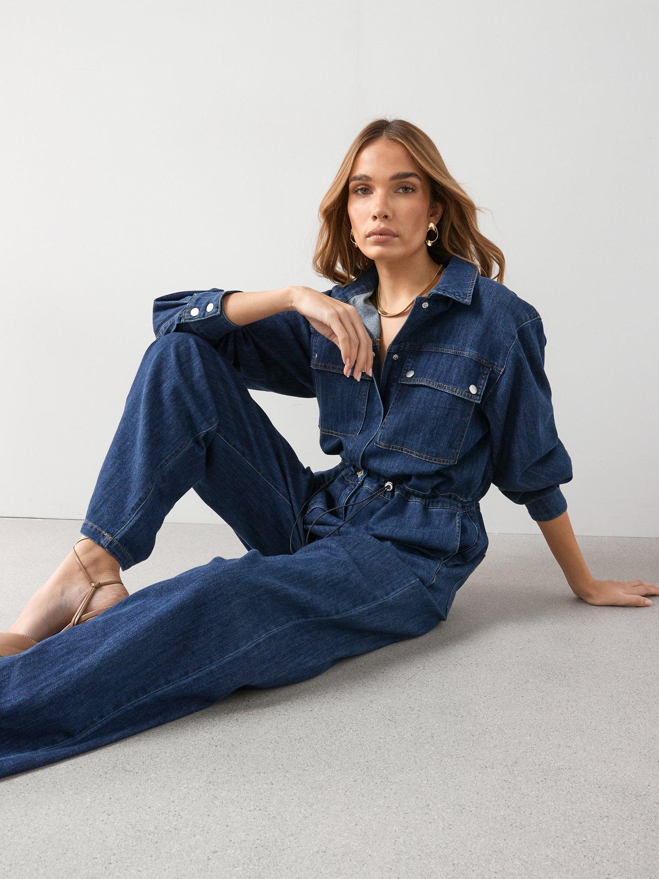 Image 1 of 7 of The Very Collection Soft Denim Jumpsuit - Dark Wash