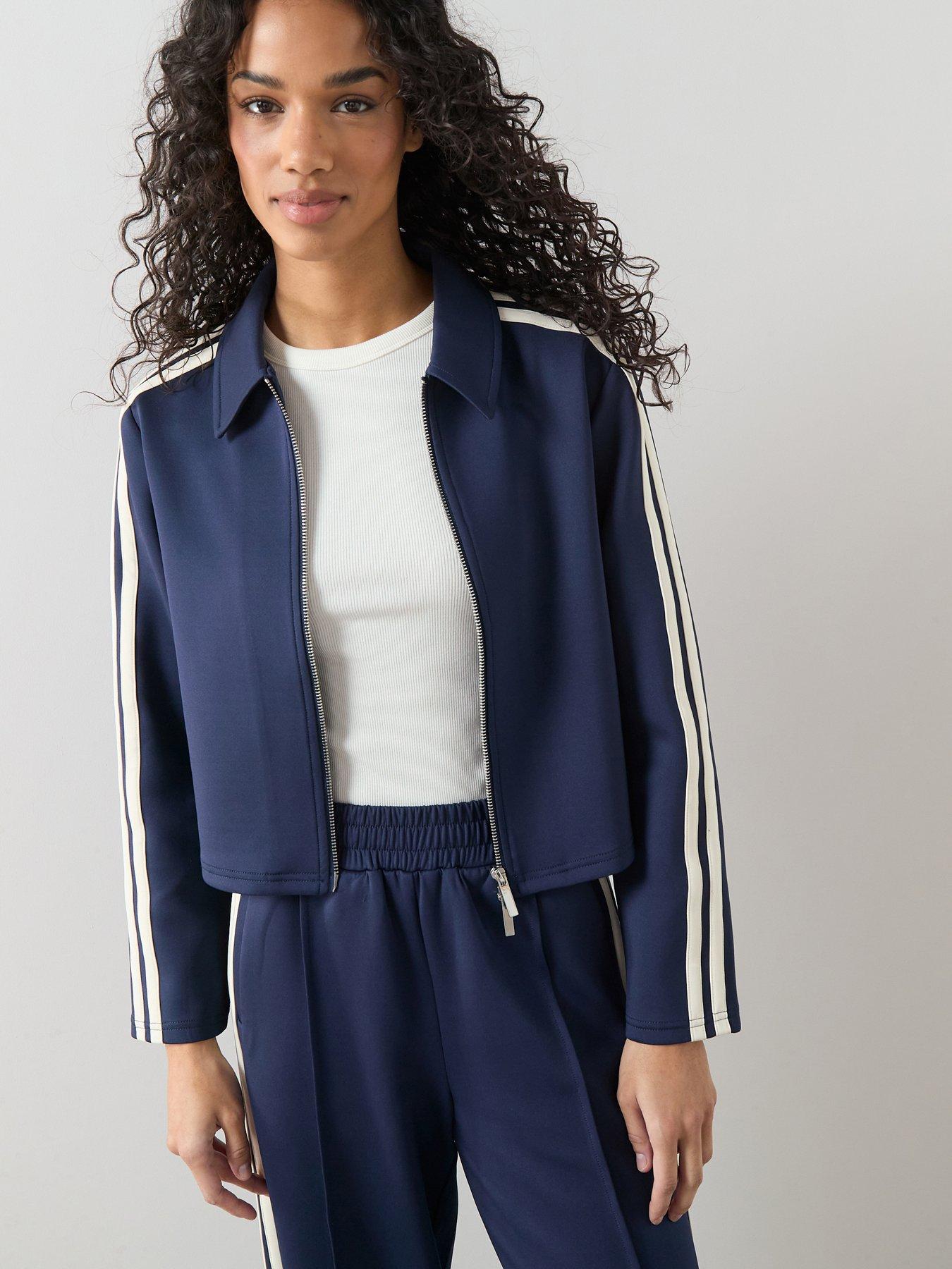 Image 4 of 7 of The Very Collection Zip Through Side Stripe Jacket Co-Ord - Navy