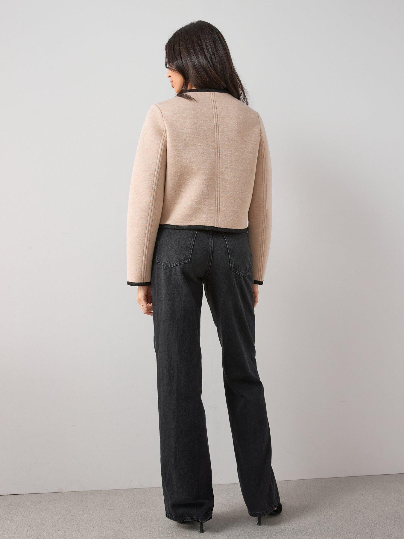 stillFront image of the-very-collection-contrast-piping-jacket-cream